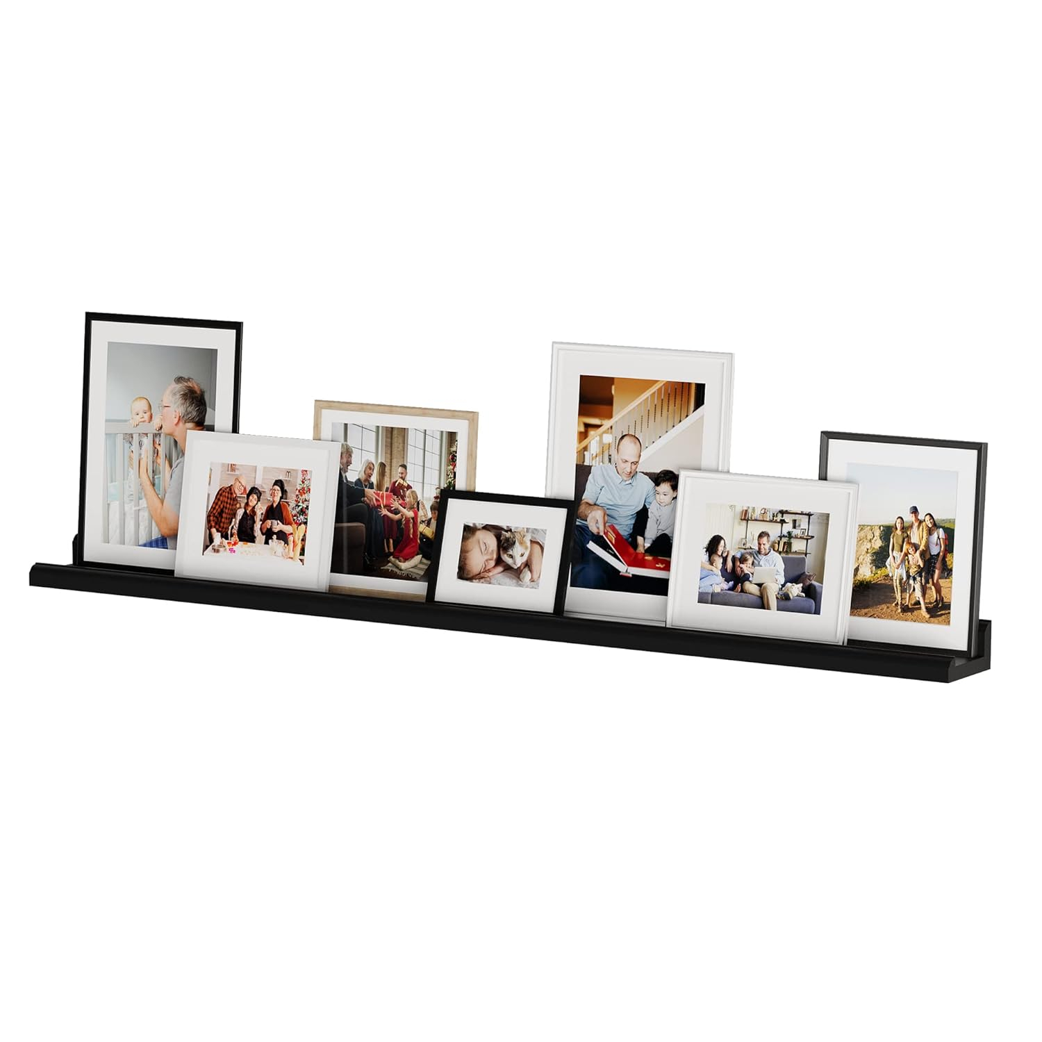 Black MDF Wood 46" Floating Wall Shelf for Picture Frames