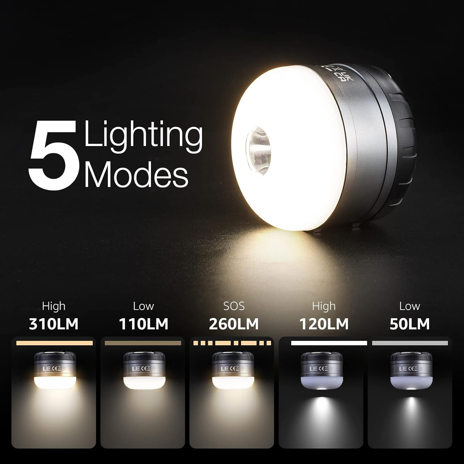 Lepro LED Camping Lantern Rechargeable,  310LM, 5 Light Modes, Waterproof, Mini Portable Camping Accessories Gear for Hurricane Emergency, Outdoor, Hiking Daily Lighting