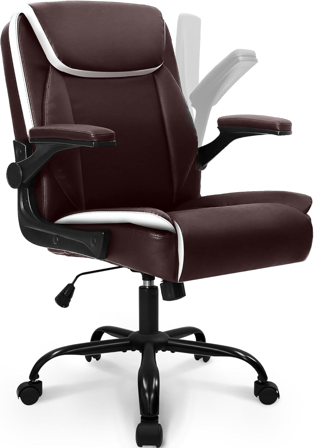 Brown PU Leather Ergonomic Office Chair with Flip-up Arms