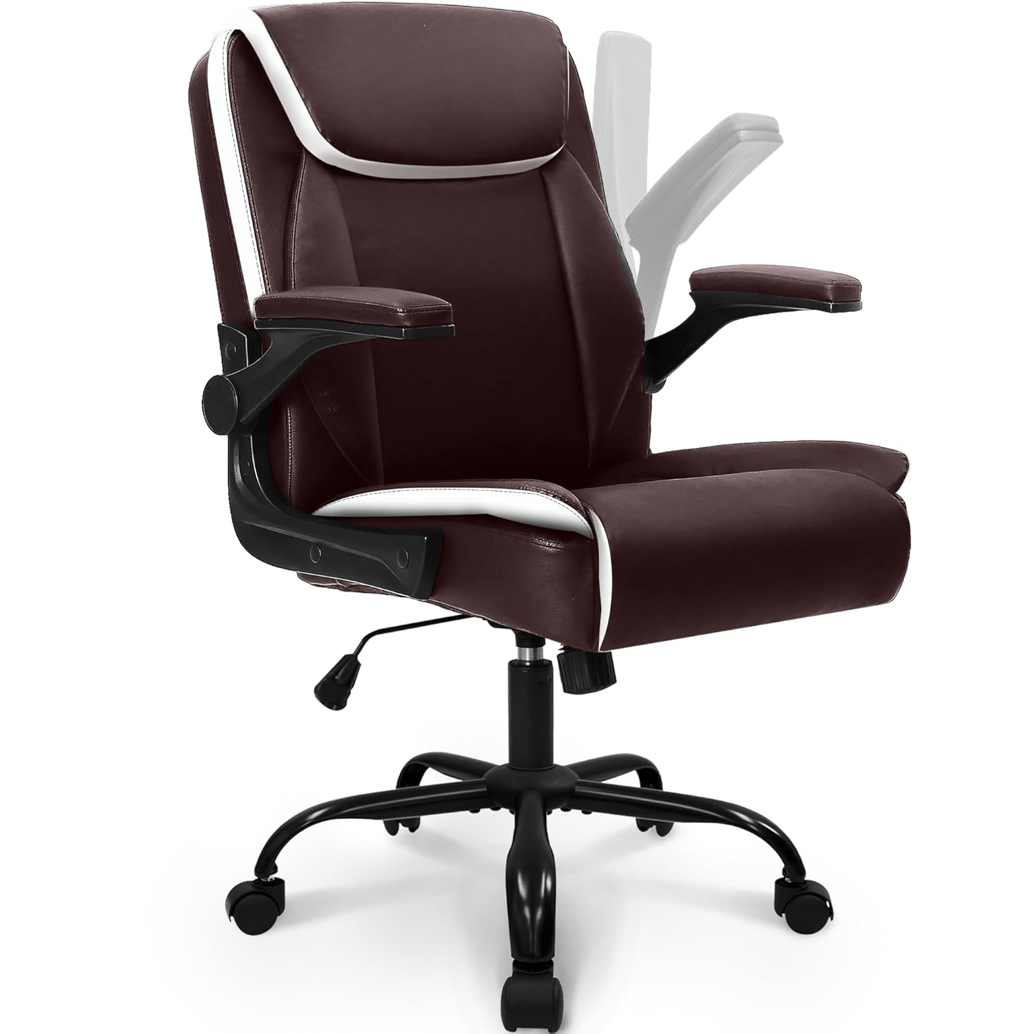 Brown PU Leather Ergonomic Office Chair with Flip-up Arms