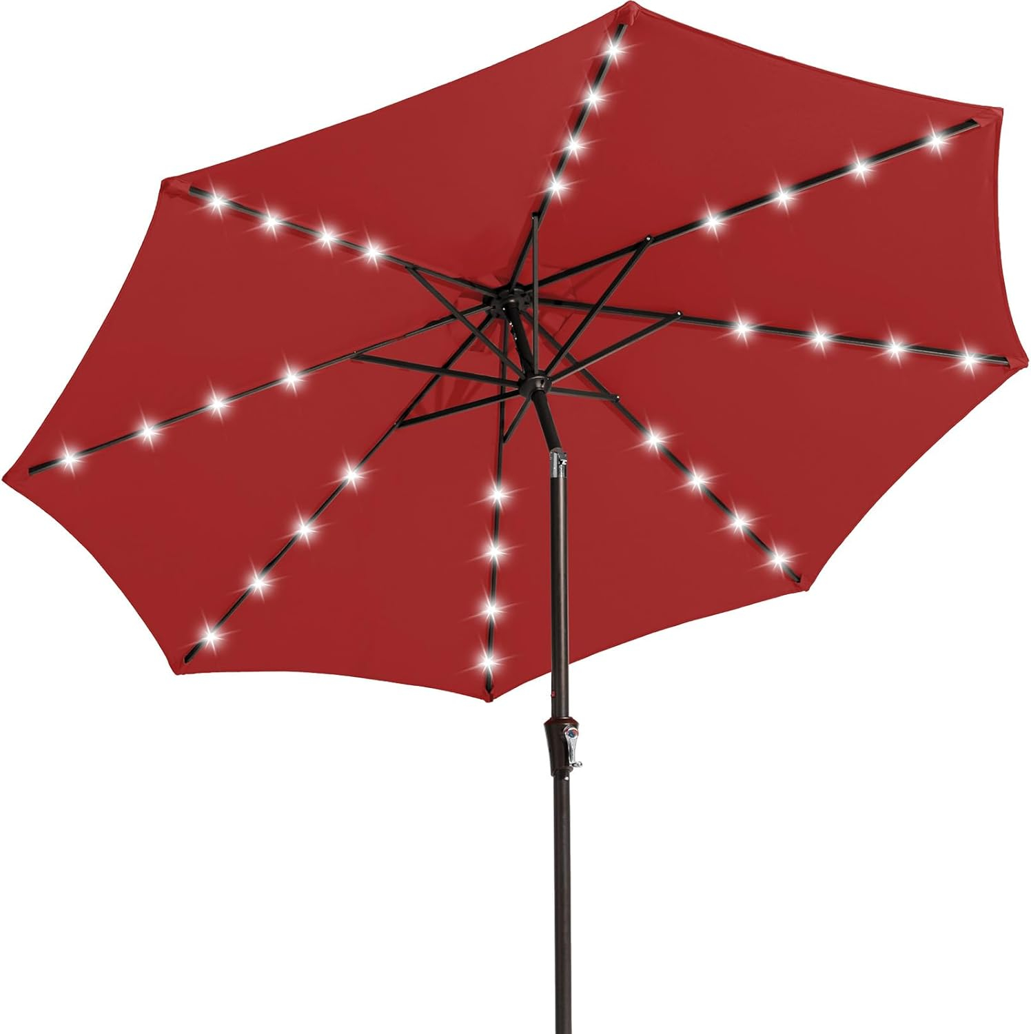 JEAREY Upgrade 9FT LED Lighted Patio Umbrella, Solar Outdoor Umbrella, Tilt Table Umbrella for Pool, Deck & Yard (Red)