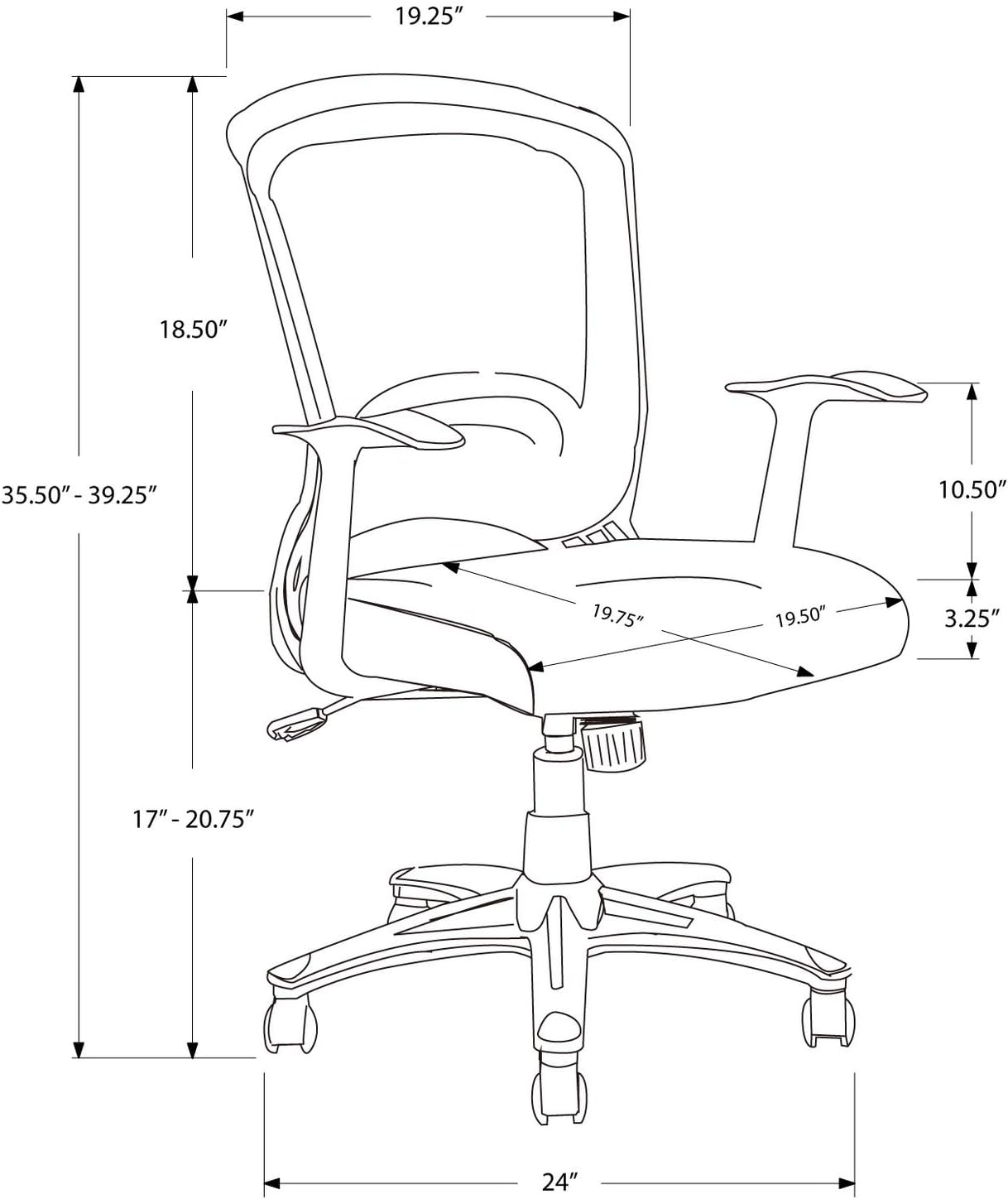 Monarch Specialties Office Chair, Swivel, Ergonomic, Armrests, Computer Desk, Work, Black Mesh