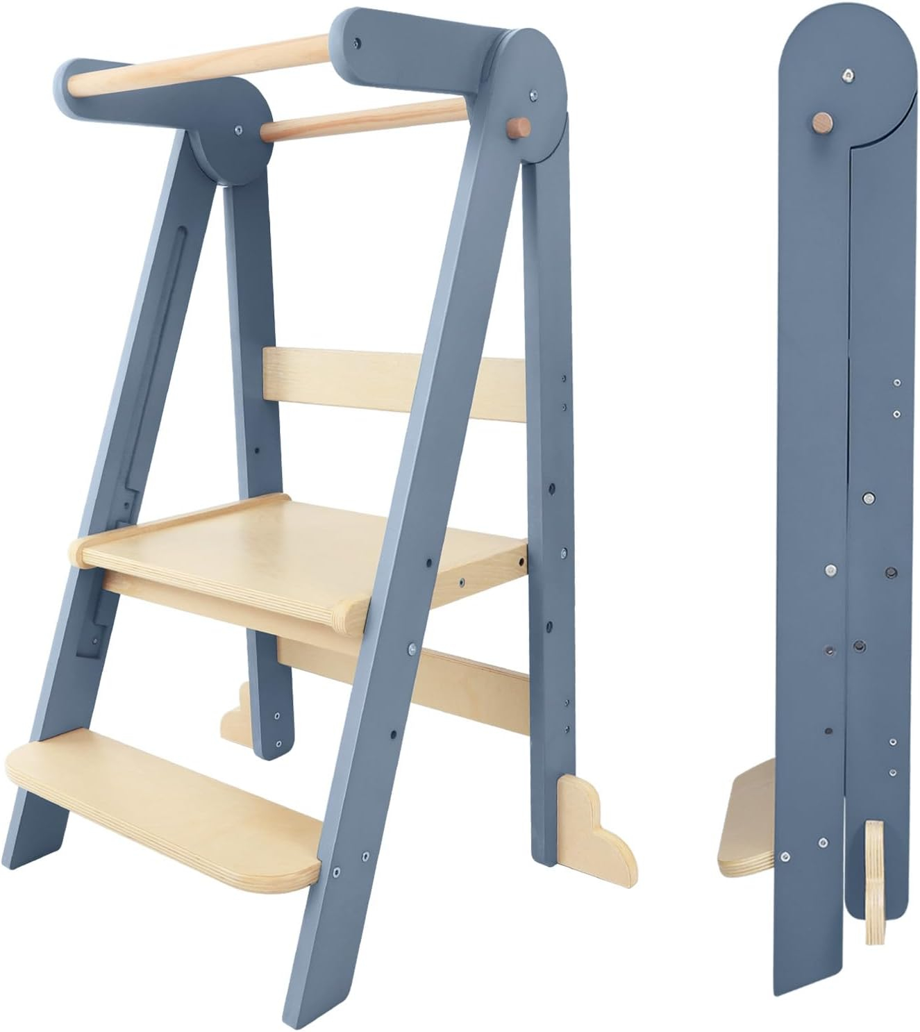 Nordi Foldable Toddler Kitchen Tower, Montessori Kitchen Stools Helper, Standing Tower with 3 Adjustable Heights, Suitable Age for 2-6 Years, White