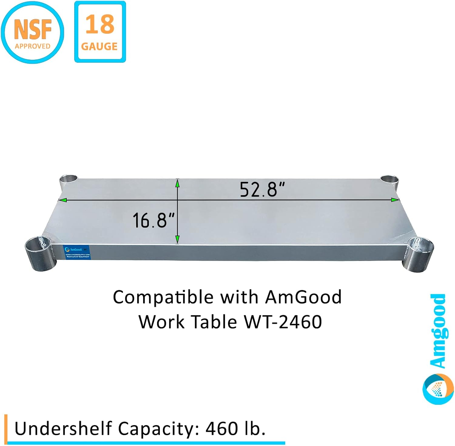 Additional Galvanized Steel Undershelf for 24 in. x 60 in. Kitchen Prep Table Adjustable Galvanized Steel Undershelf