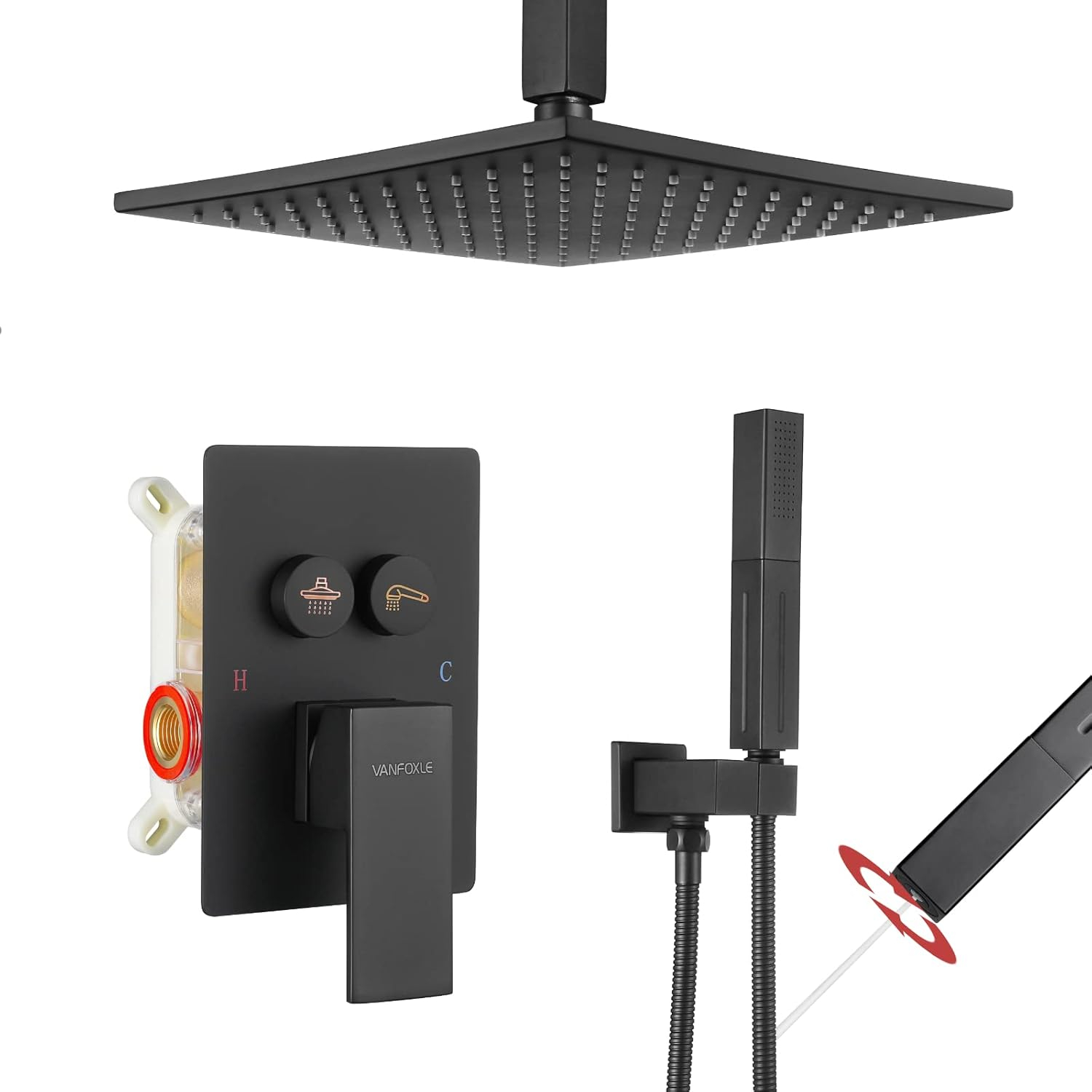 VANFOXLE Dual Function All-In-One Kit with Rough in-Valve 10 inches A2 MB