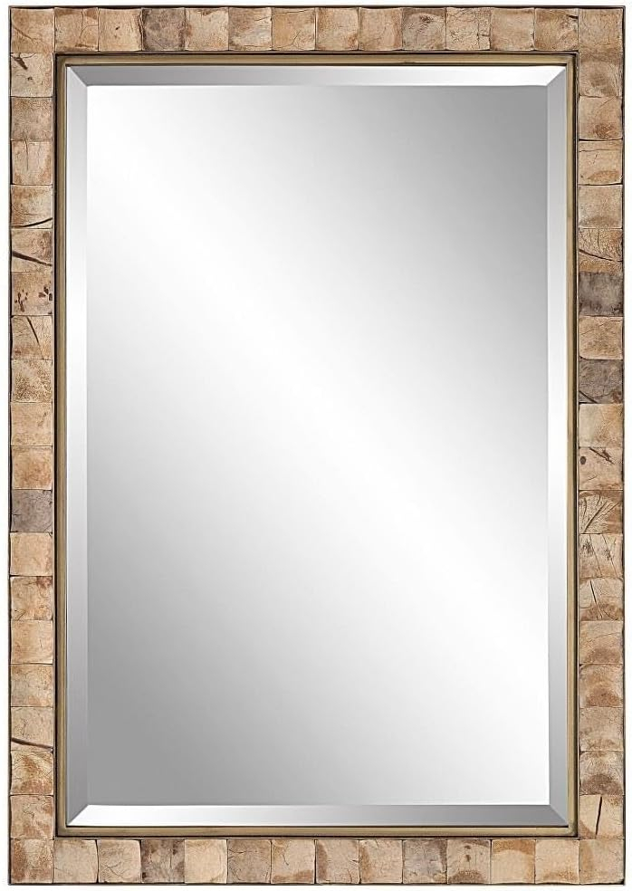 Uttermost Rectangular Vanity Decorative Wall Mirror Rustic Beveled Dark Gold Polished Coconut Frame 27 3/4" Wide for Bathroom