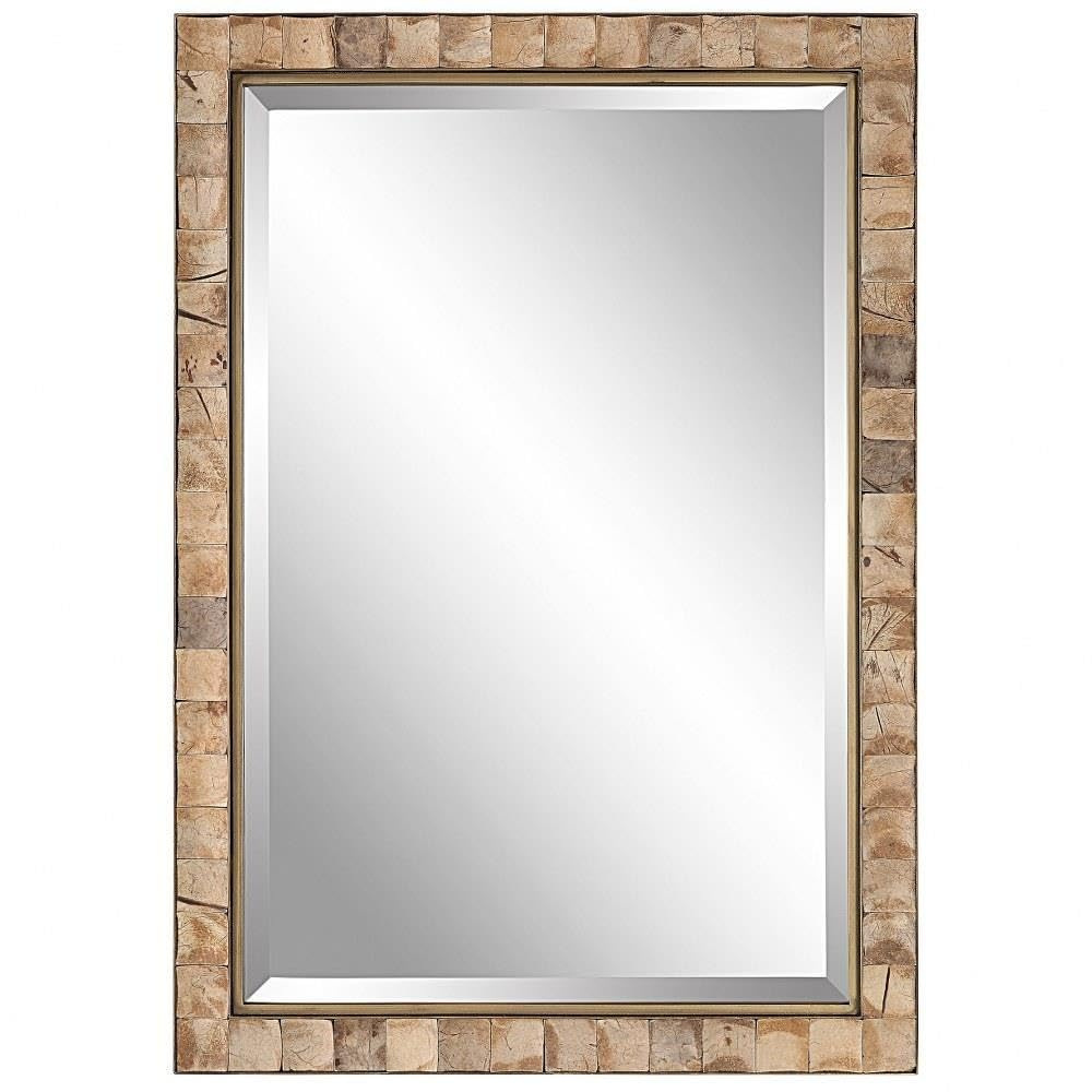 Uttermost Rectangular Vanity Decorative Wall Mirror Rustic Beveled Dark Gold Polished Coconut Frame 27 3/4" Wide for Bathroom