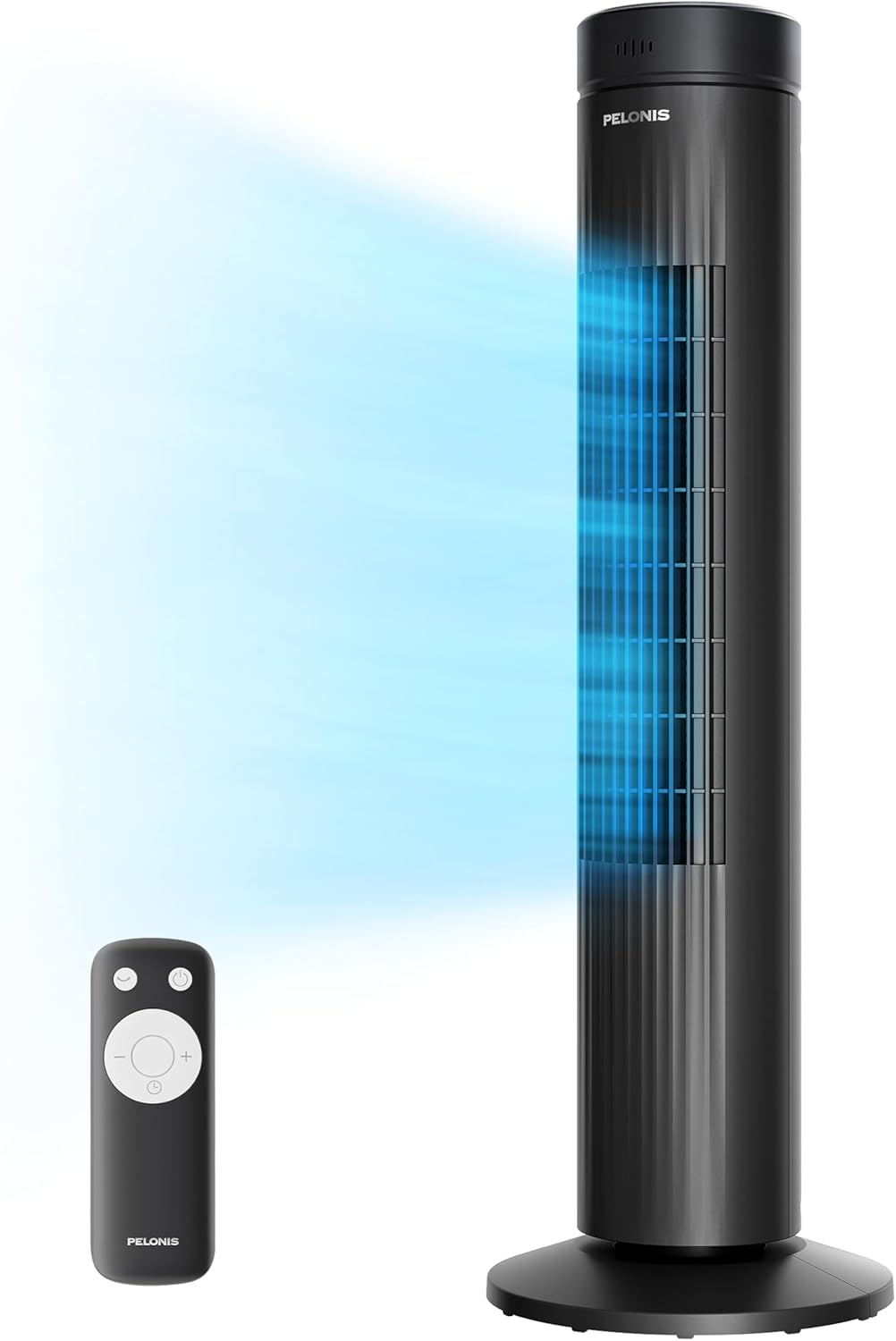 Pelonis 30-Inch Oscillating Tower Fan for Bedroom – 3 Speed, 37dB Quiet Tower Fan with Remote Control and 7-Hour Timer – ETL Certified, Black