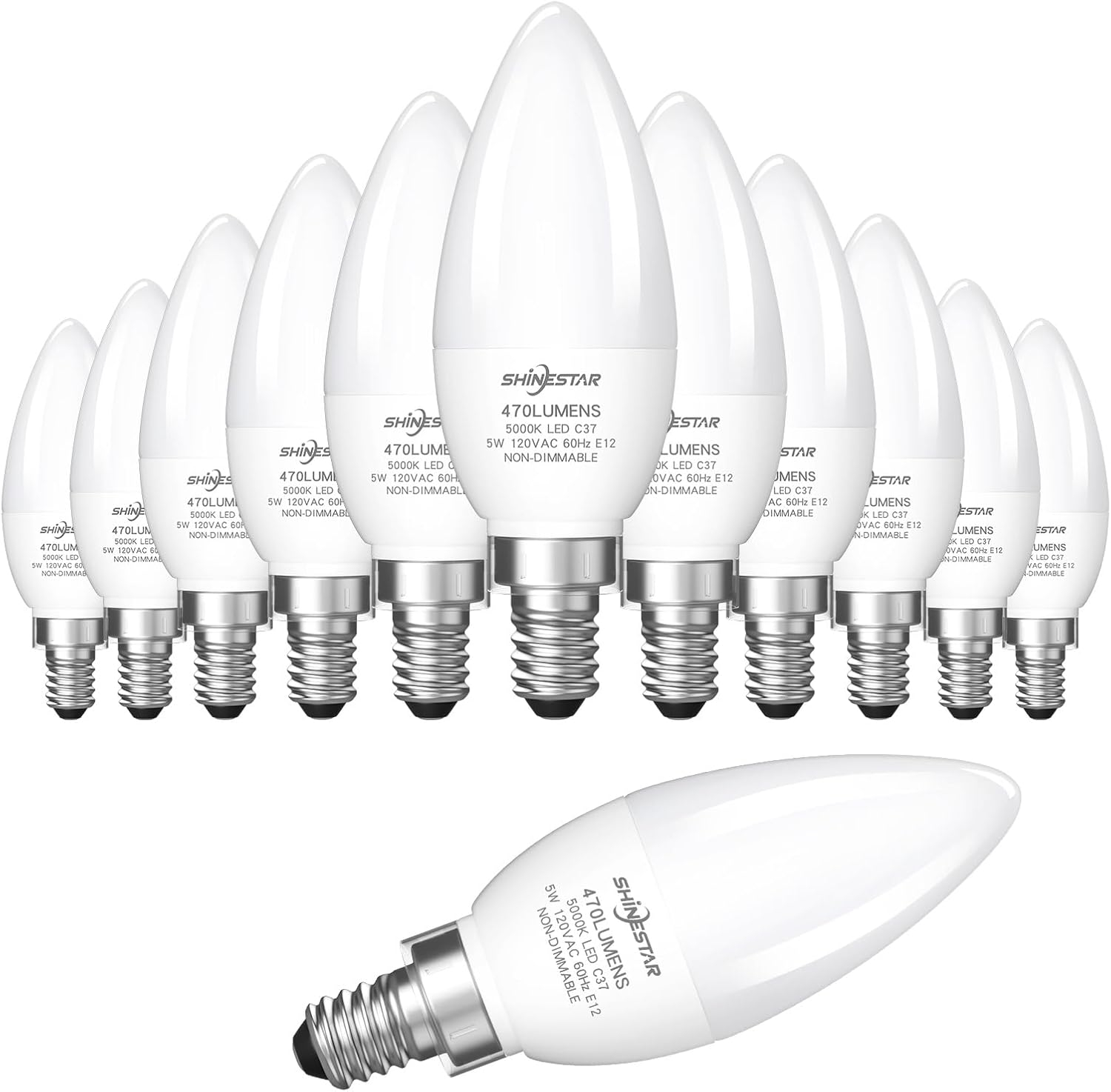 12 Pack A15 Ceiling Fan Light Bulbs 40W 5000K Daylight LED E12 Candelabra Small Base Light Bulbs, Non-Dimmable