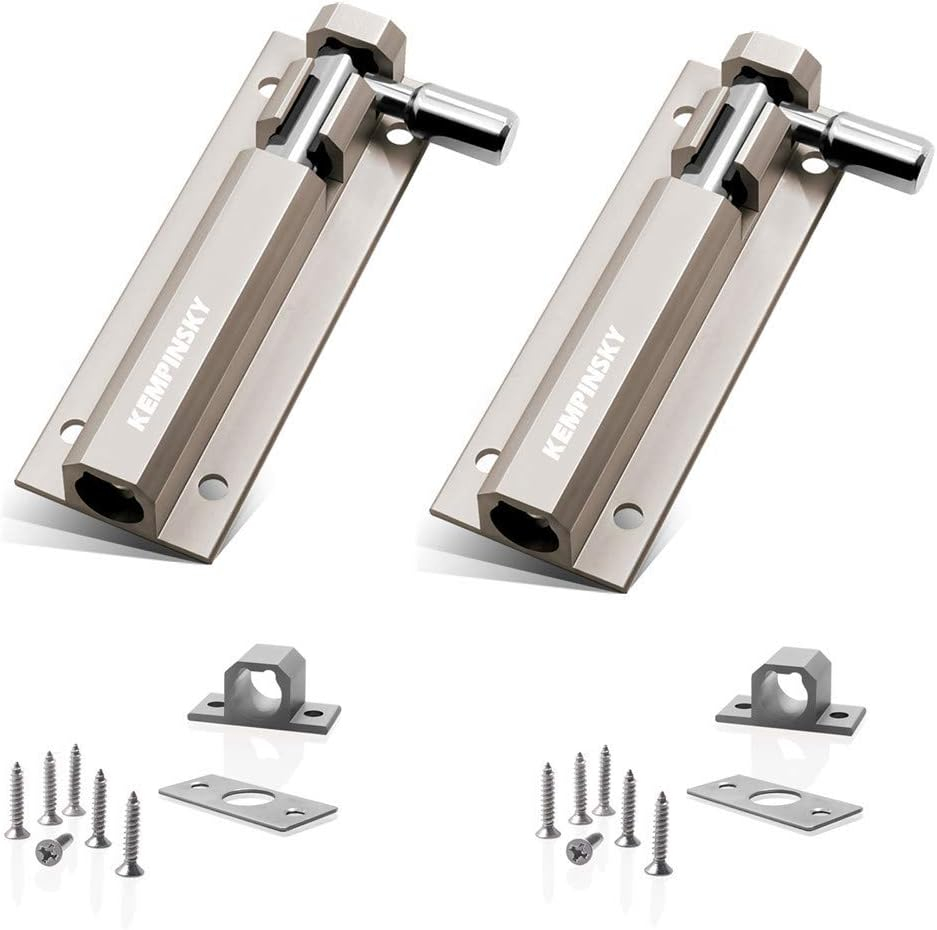 2PCS Door Security Slide Latch Lock Barrel Bolt with Solid Aluminium Alloy to Keep You Safe and Private, Door Latch Sliding Lock(2.95in)