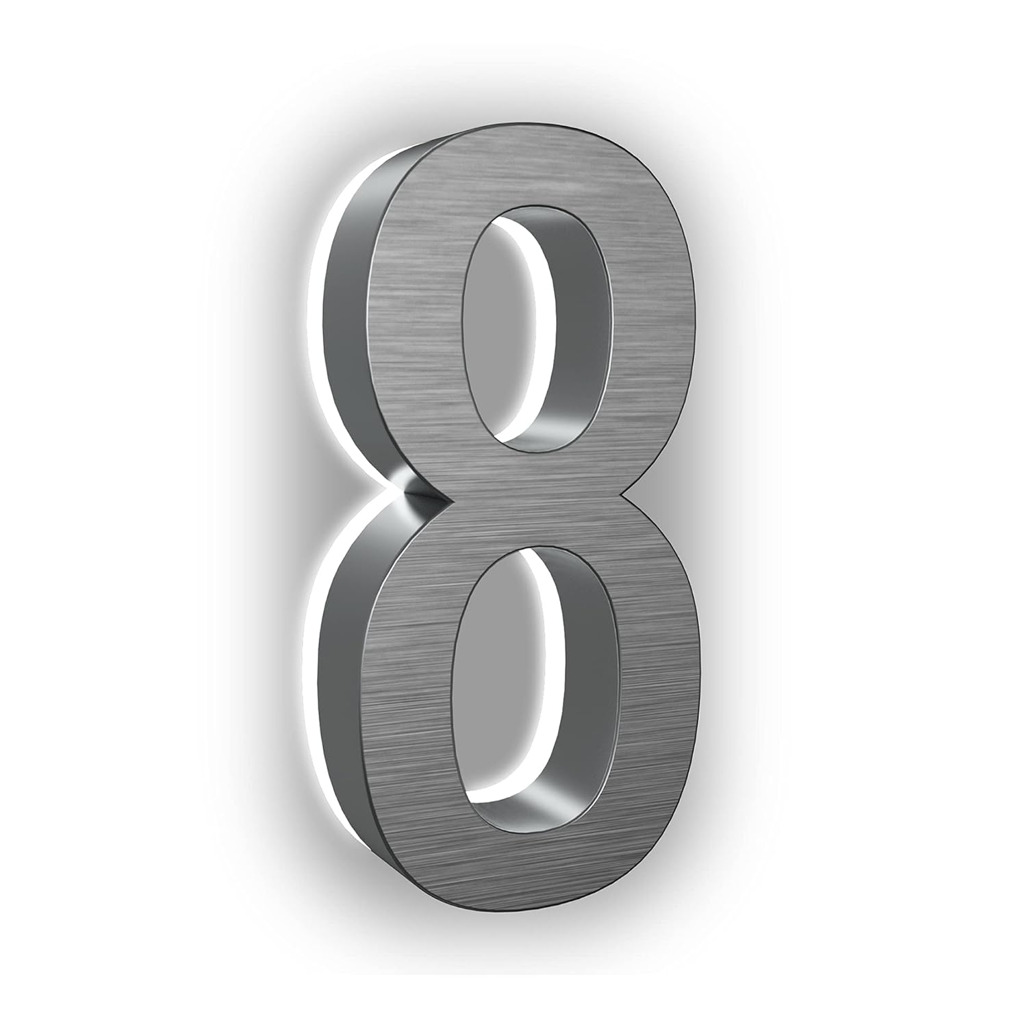 7 Inch Backlit LED House Number – Modern Stainless Steel Address Number with 6000K White Light, Acrylic Backing – 12V Powered, Mounting Plate Sold Separately – Brushed Nickel (Number 8)