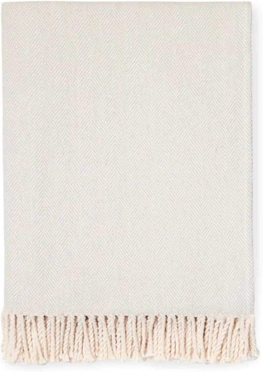 Portuguese Cotton Herringbone Throw Blanket with Fringe - 51"x71"