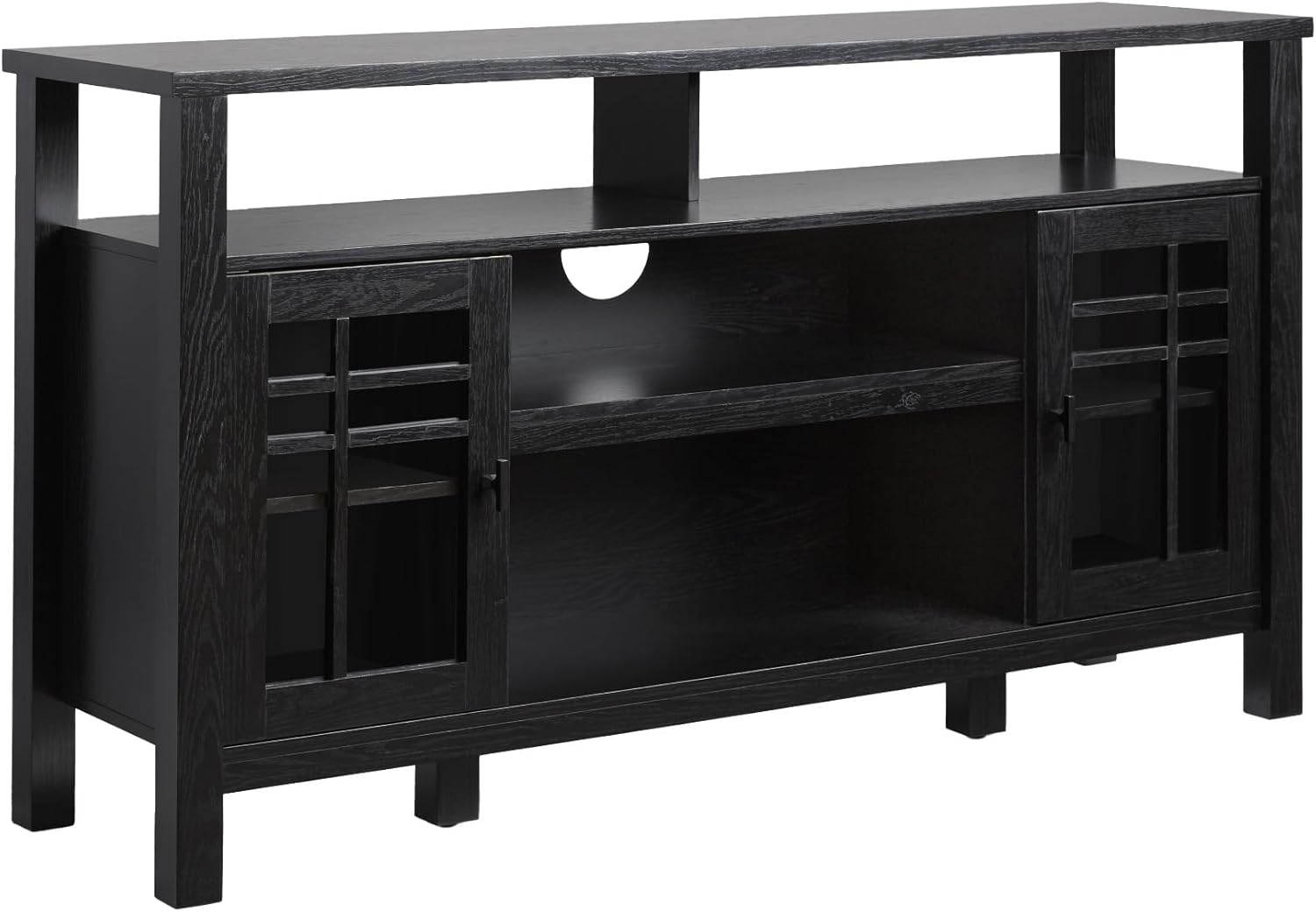Walker Edison Transitional Wood Glass Door Storage Sideboard 58" - Black