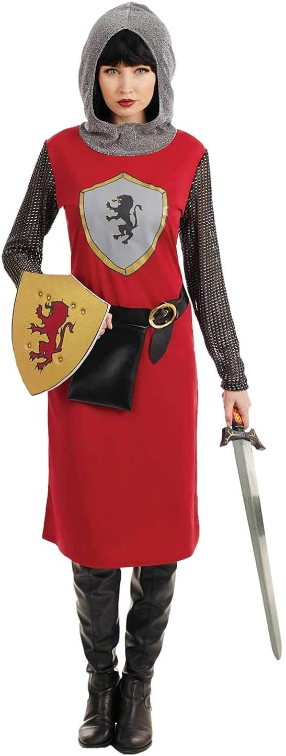 Fun Shack Womens Red Knight Costume Ladies Medieval Crusader Fancy Dress Joan of Arc Halloween Red S