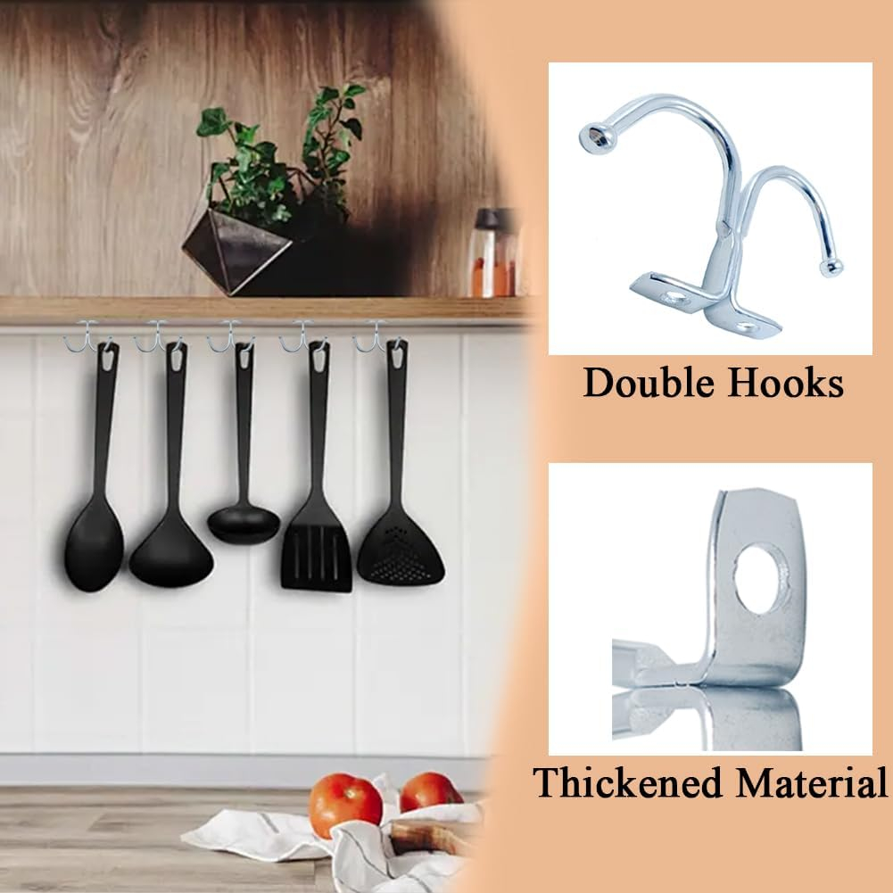 10 Pcs Double Prong Ceiling Hook, Under Cabinet Hooks, Heavy Duty Hook Under Wardrobe Organizer for Hanging Home Office Kitchen Utensils Keys Towel Bags Towel Cup, Garden Plant Hanger Hooks