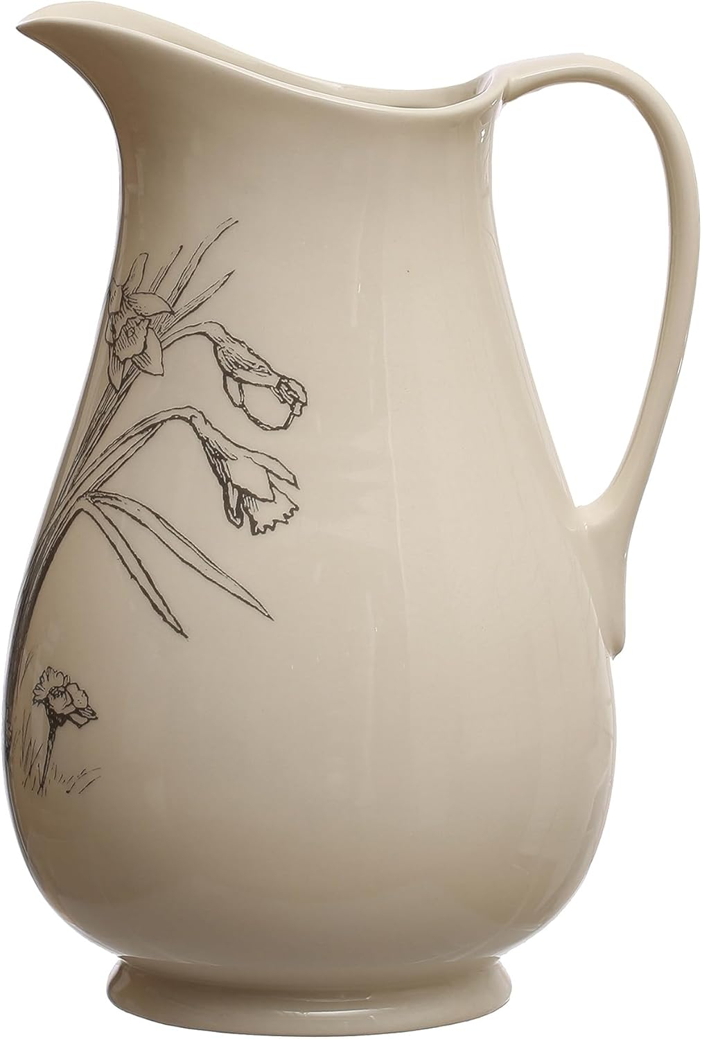 Creative Co-Op 6.5 Inches 2-Quart Stoneware Pitcher with Flower Design, White and Charcoal