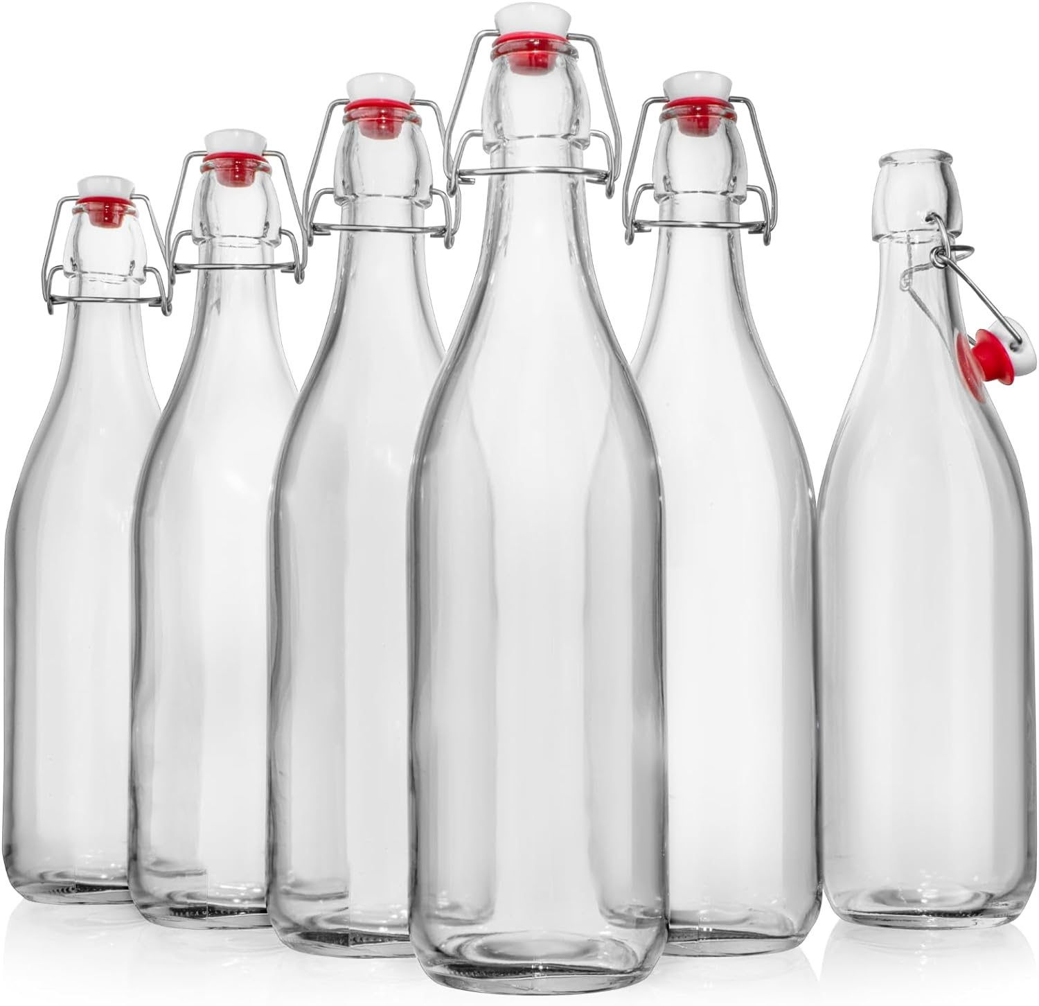 WILLDAN Swing Top Glass Bottles [1 Liter / 33 fl. oz.] [Pack of 6] Flip Top Brewing Bottle w/Leak Proof Stopper Lids for Fermentation, Kombucha, Mead, Vinegar, Beer, Kefir, Wine, Water, Soda