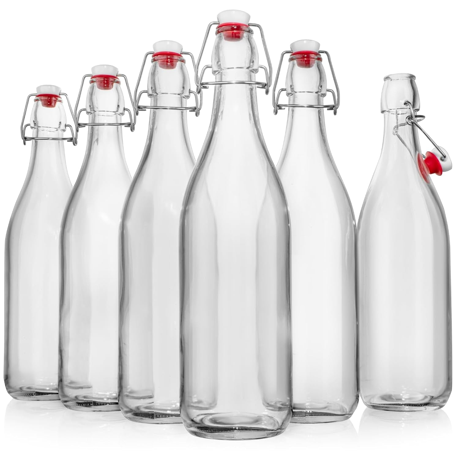 WILLDAN Swing Top Glass Bottles [1 Liter / 33 fl. oz.] [Pack of 6] Flip Top Brewing Bottle w/Leak Proof Stopper Lids for Fermentation, Kombucha, Mead, Vinegar, Beer, Kefir, Wine, Water, Soda