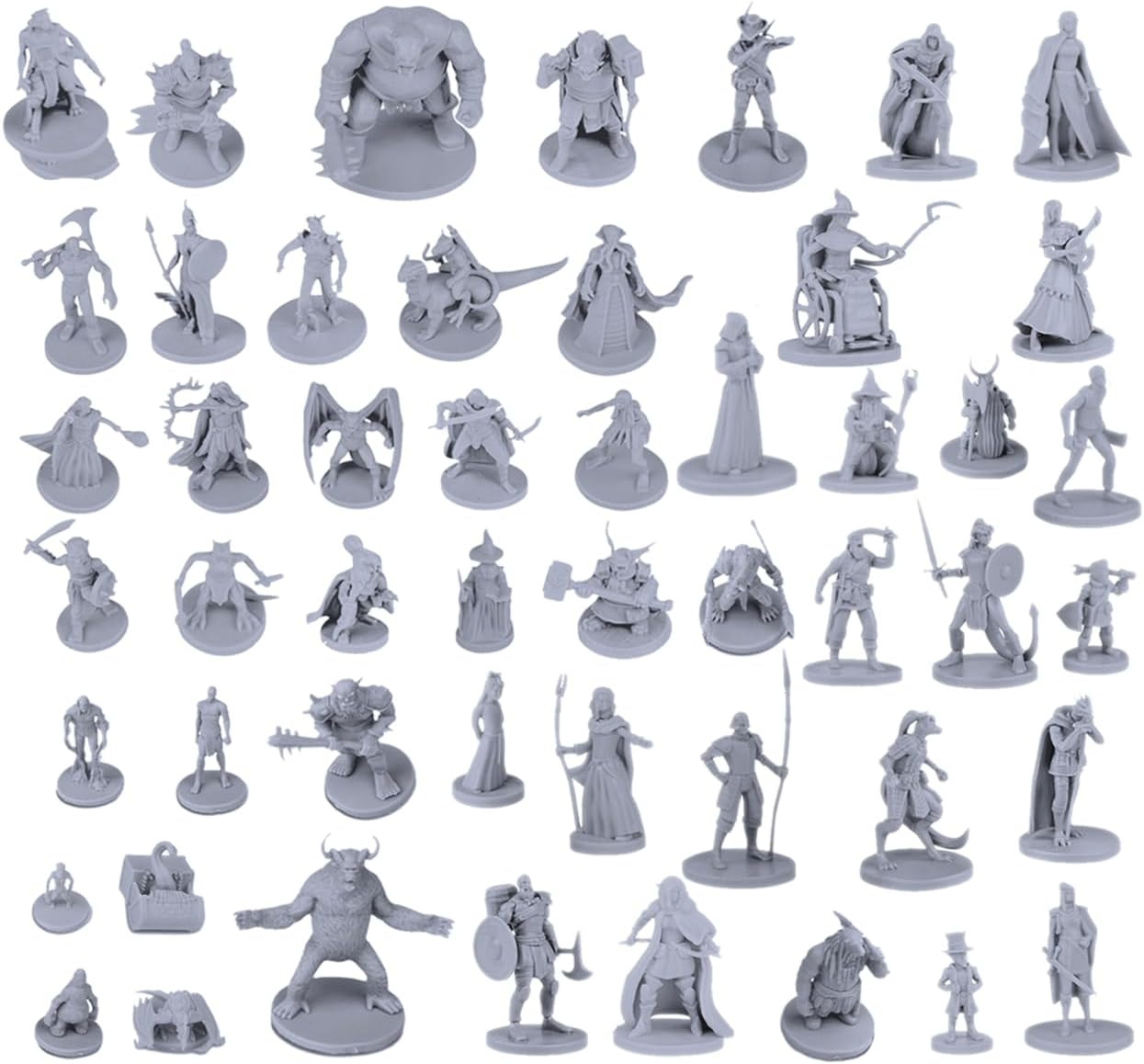 50 Unique Miniatures Fantasy Tabletop RPG Figures for Dungeons and Dragons, Pathfinder Roleplaying Games. Bulk unpainted, Great for D&D