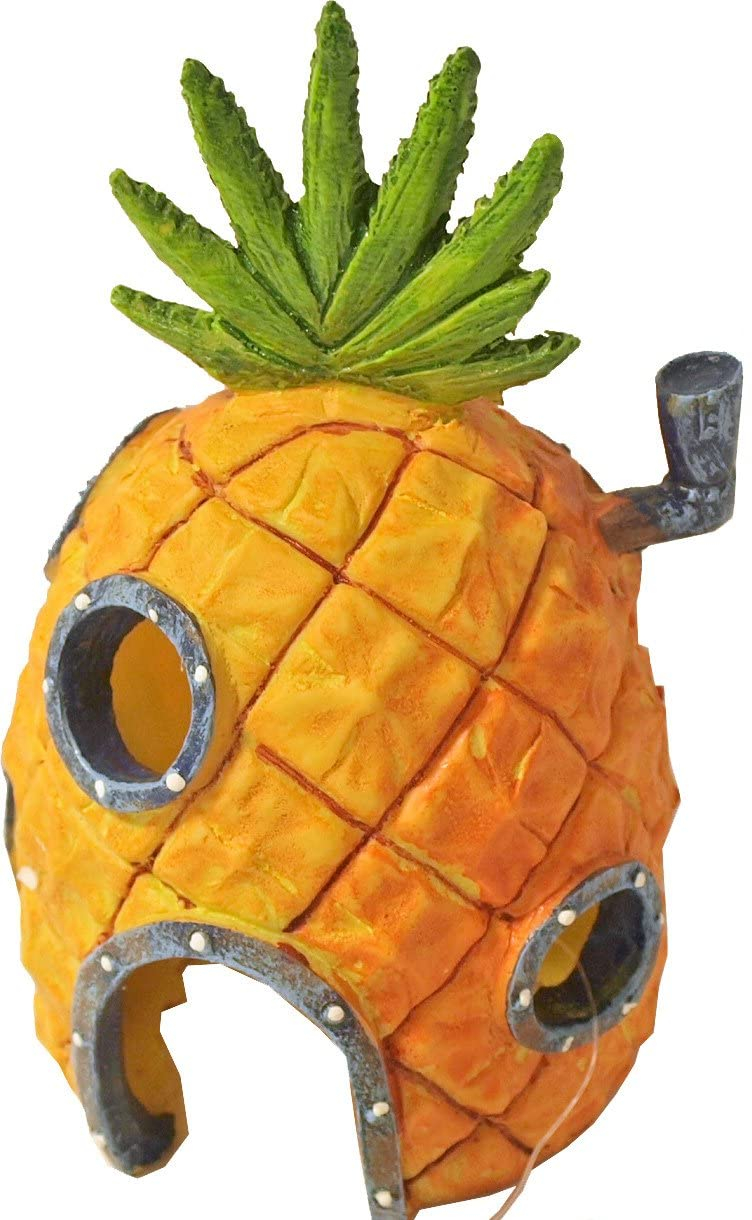 Penn-Plax SpongeBob Pineapple Home Aquarium Decor, Yellow & Orange Resin - 3" x 3.25" x 5.25"