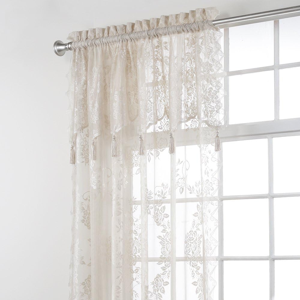 Collections Etc Carly Sheer Floral Lace Design Curtain Panel and Valance