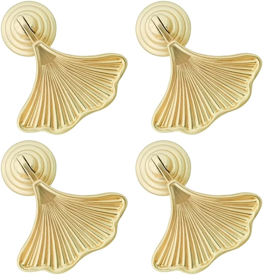 4 Pcs Decorative Golden Leaf Shape Knob Door Handle Cabinet Drawer Cupboard Pull Dresser Single Hole Knobs Handles for Kitchen Furniture Cabinet Wardrobe Cupboard