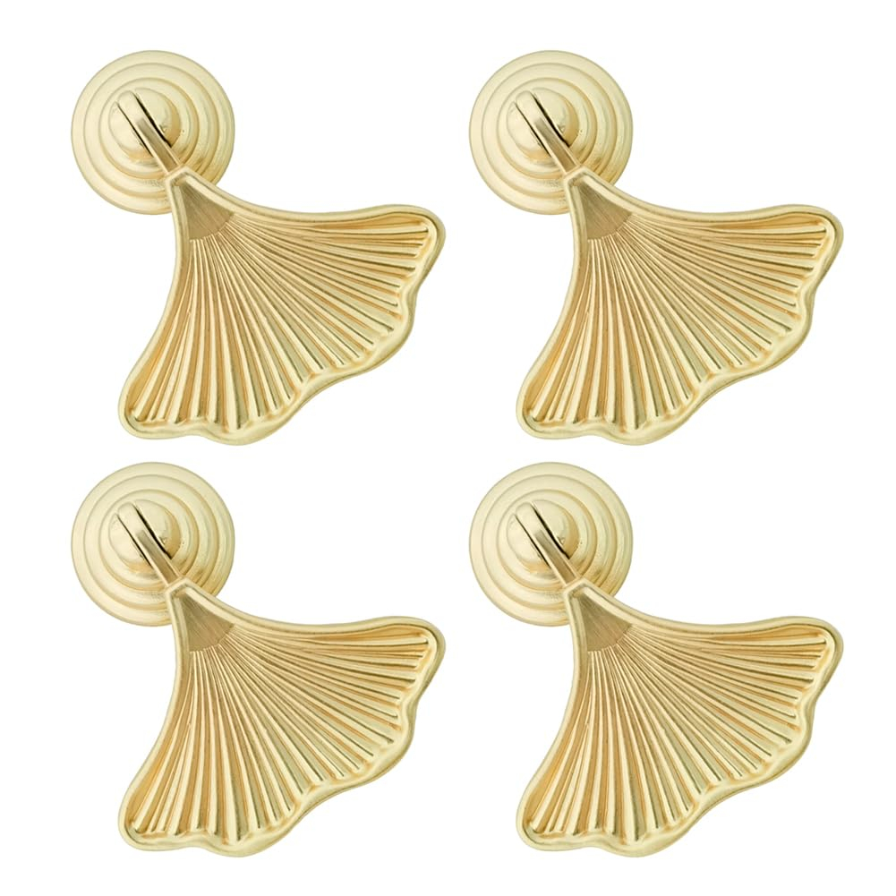 4 Pcs Decorative Golden Leaf Shape Knob Door Handle Cabinet Drawer Cupboard Pull Dresser Single Hole Knobs Handles for Kitchen Furniture Cabinet Wardrobe Cupboard