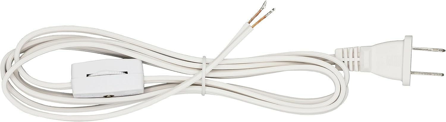 Creative Hobbies 6’ White Lamp Cord with Rotary Switch Replacement Lamp Cord