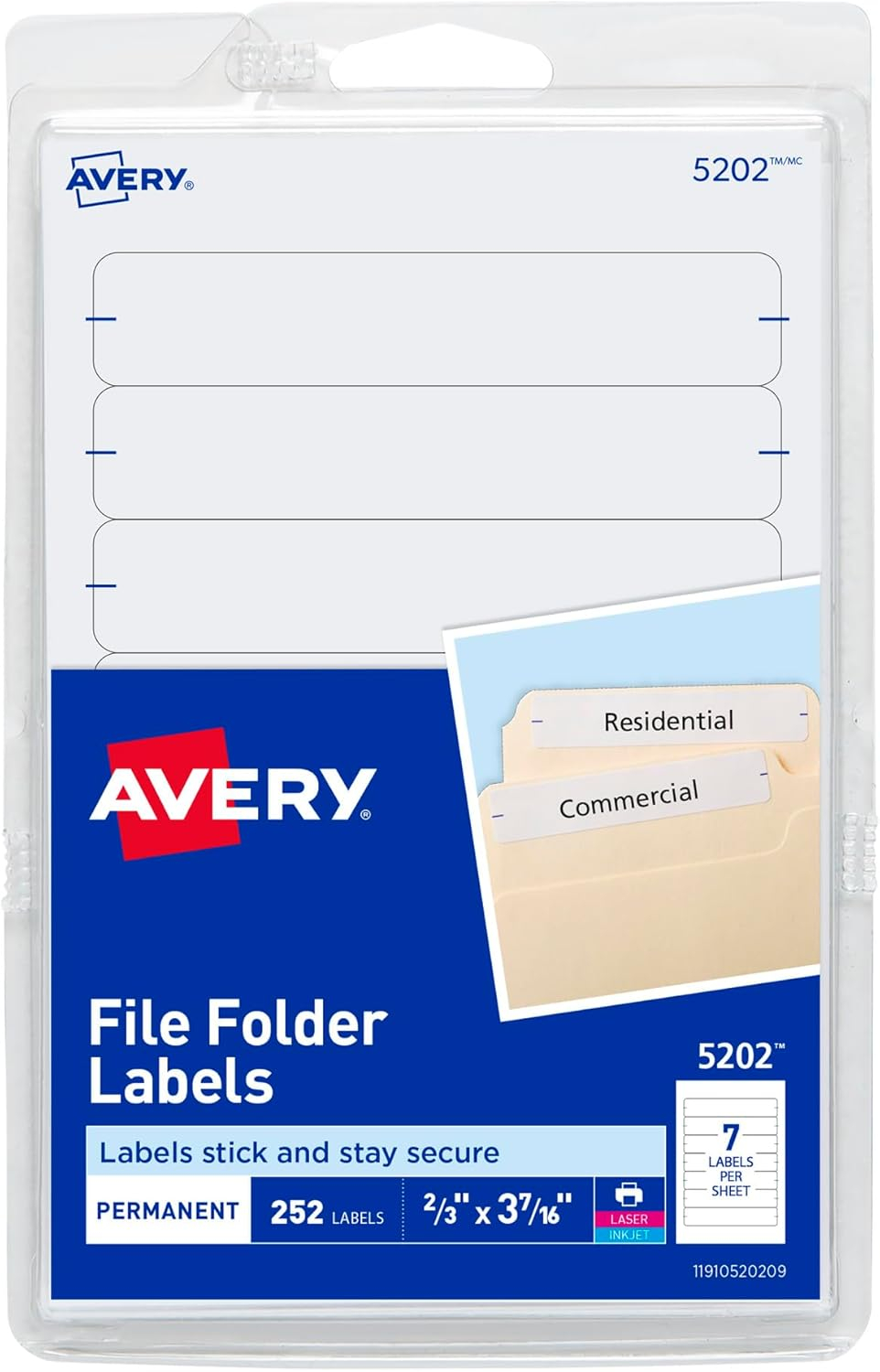 Avery Laser/Inkjet Permanent Print-or-Write File Folder Labels White 252 Labels Per Pack 4536/Carton