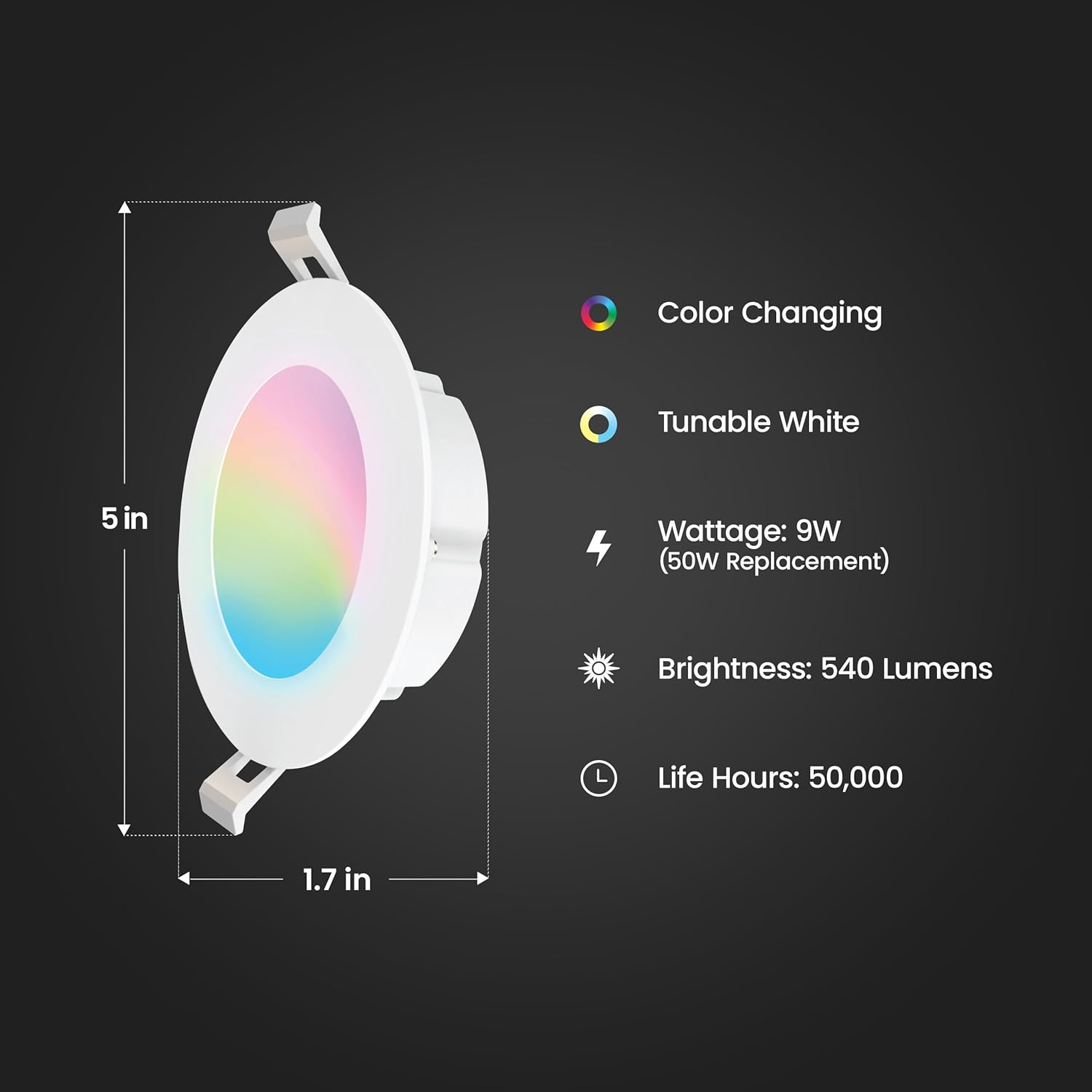 Feit Electric 4" Smart LED Canless Recessed Downlight, 50W EQ, Dimmable, WiFi Enabled, Compatible with Alexa and Google Home Asst, Color Changing, 90 CRI, 540 Lumens, 4 Pack, LEDR4XT/RGBW/CA/AG/4