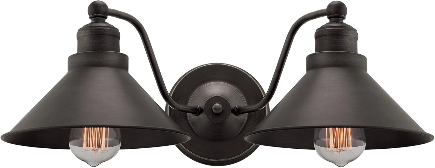 Kira Home Welton 19" 2-Light Farmhouse Bathroom Light, Wall Sconce Barn Light, Gold Trim + Brushed Dark Bronze
