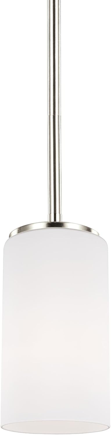 Generation Lighting 6124601EN3-962 Alturas One-Light Mini-Pendant with Etched White Inside Glass Shade, Brushed Nickel Finish