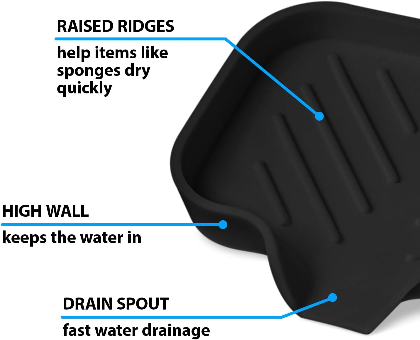 Black Silicone Self-Draining Rectangular Soap Dish Set
