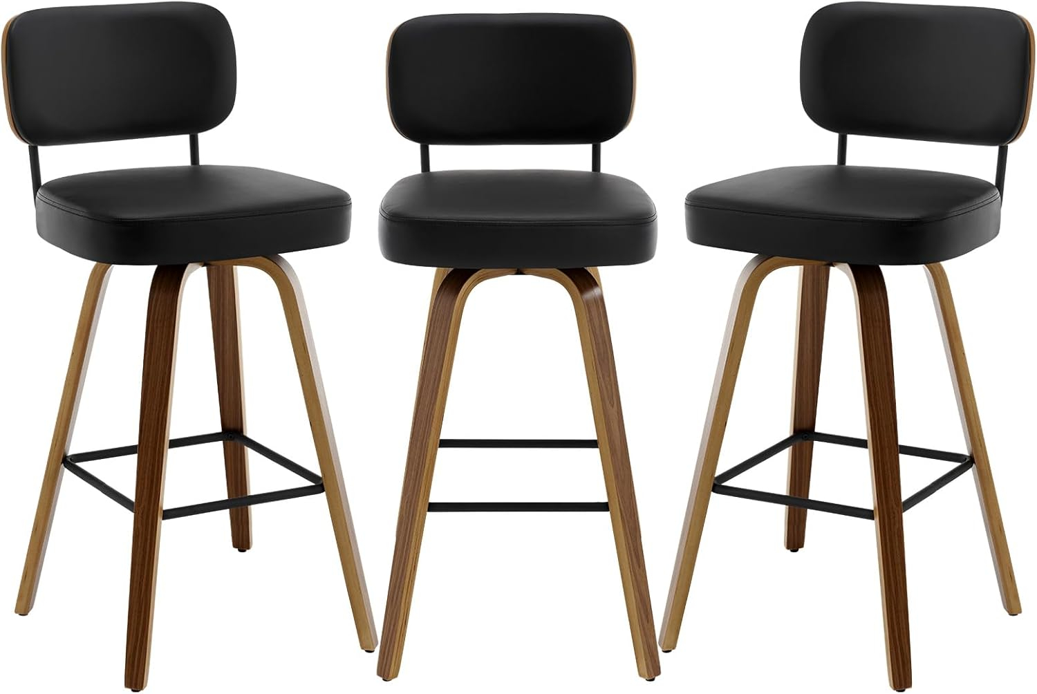 Grey Faux Leather Swivel Bar Stools with Wood Back