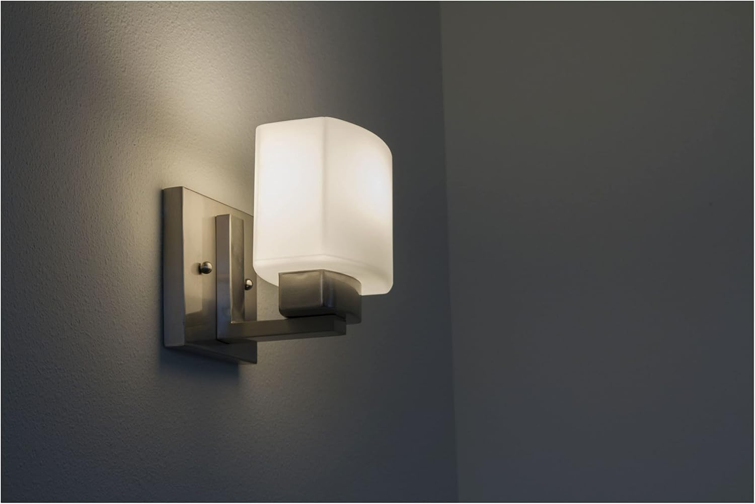 Design House Dove Creek Dimmable Wall Light Sconce with Frosted Glass, Satin Nickel