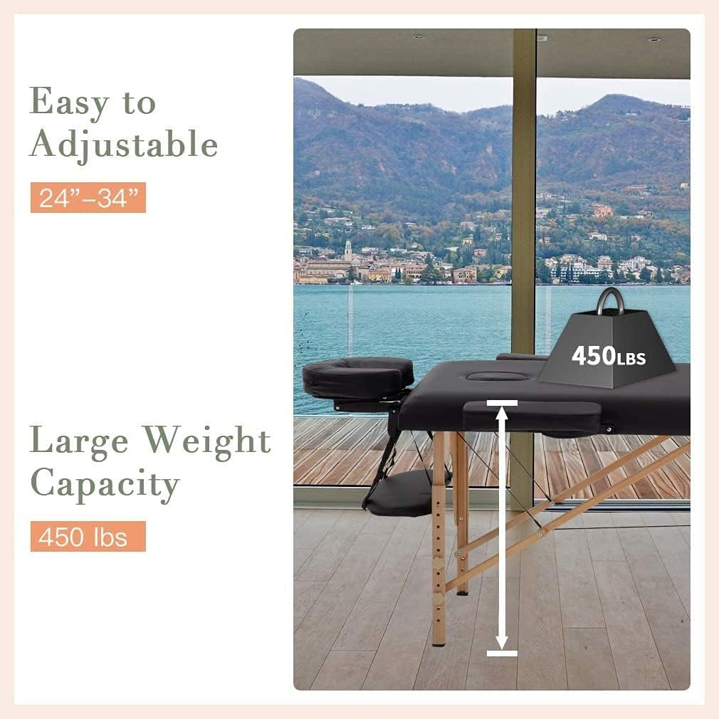 BestMassage Massage Bed Portable Massage Table 2 Folding Lash Bed Height Adjustable 24 Inch Wide Spa Table with Non-Woven Bag for Spa Footmassage Facial CareSpa Tattoo