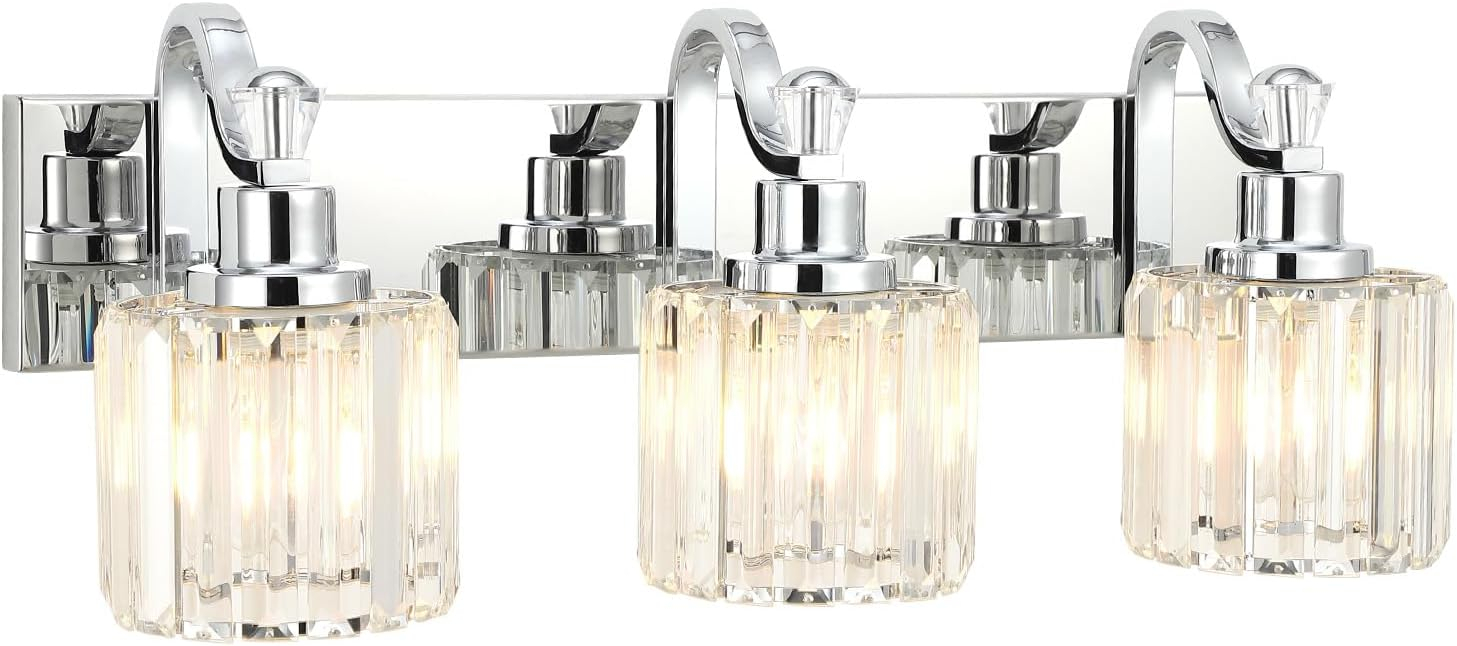 GAOMON LED Modern Crystal Bathroom Vanity Lights Over Mirror, Chrome Bathroom Light Fixtures Wall Light (4-Light)