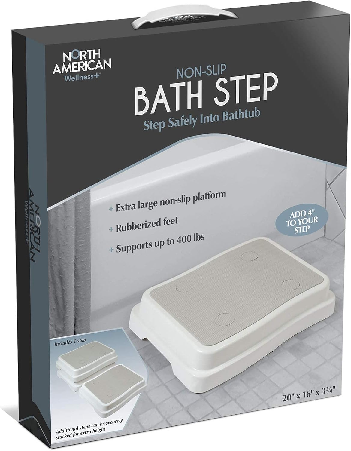 Stackable 4-Inch Bathroom Safety Step with Rubber Top