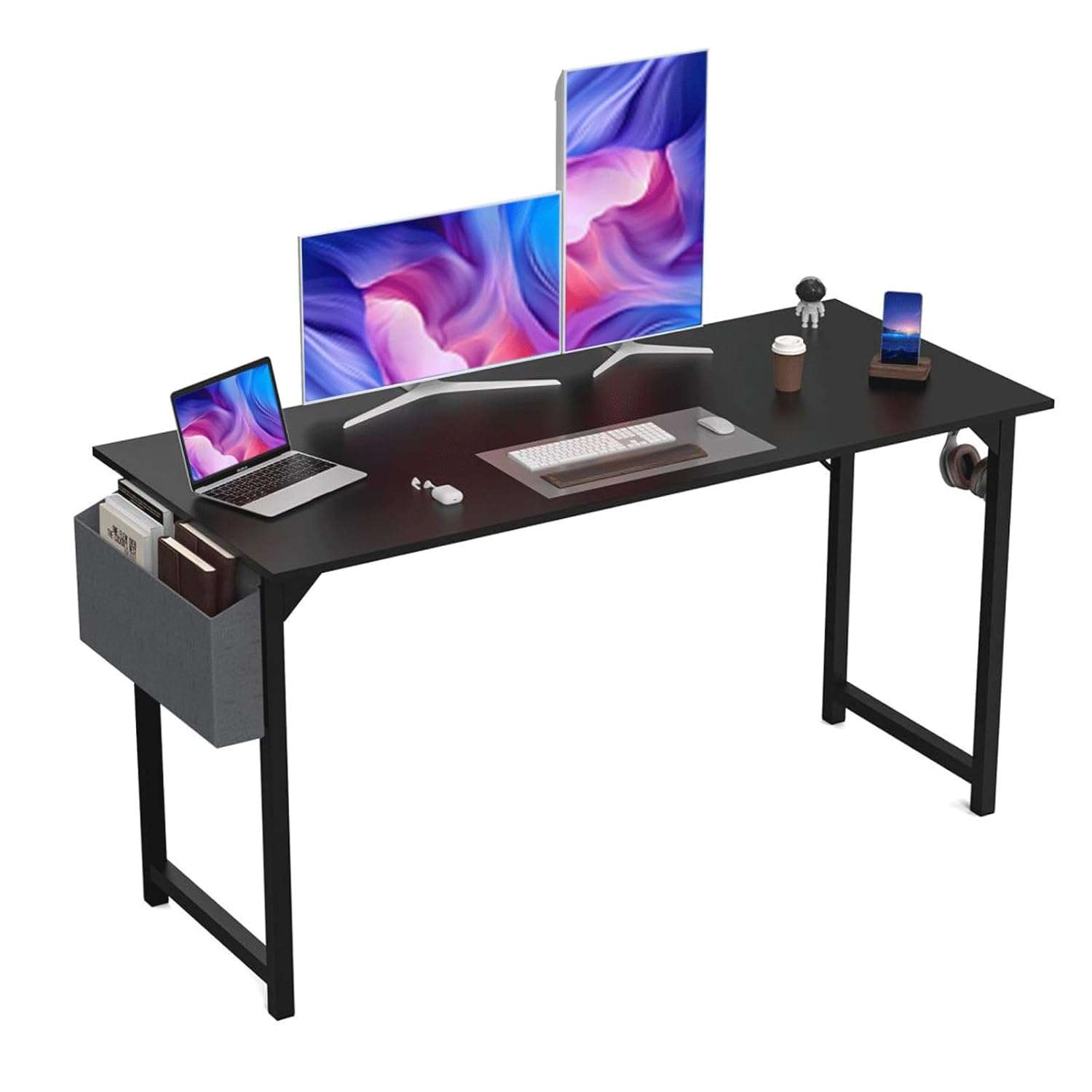 47 Inch Desk Office with Storage, Modern Simple Style Gaming Computer Table for Youth Student Adult, Metal and Wood Home Office Furniture, Nature