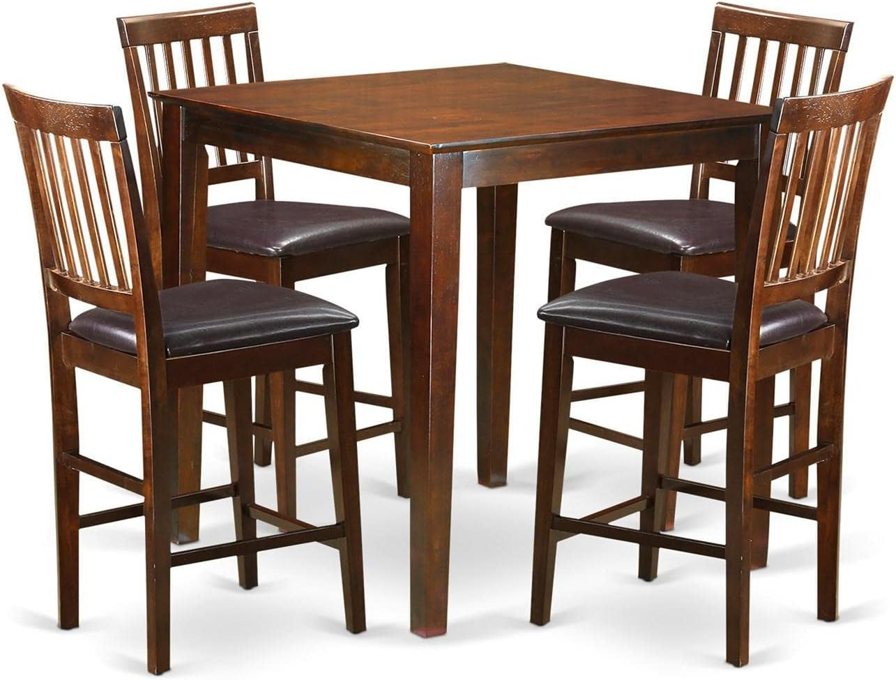 East West Furniture VERN5-MAH-LC 5 Piece Kitchen Counter Set Includes a Square Dining Room Table and 4 Faux Leather Upholstered Dining Chairs, 36x36 Inch, Mahogany