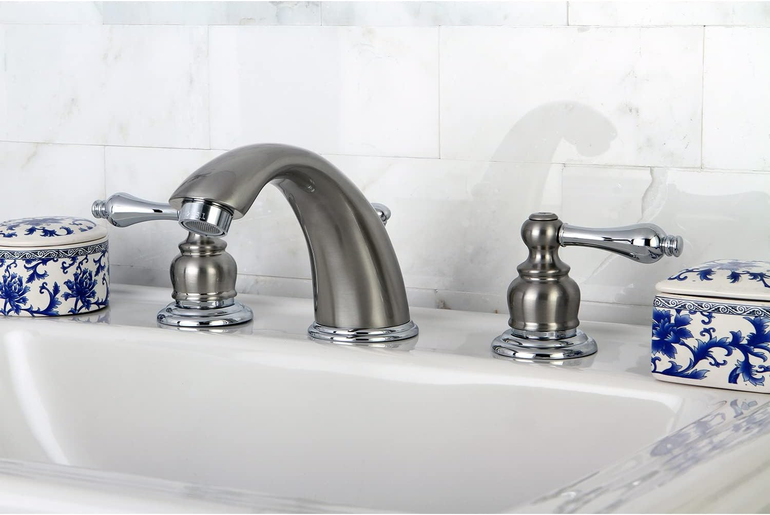 Kingston Brass KB977AL Victorian Widespread Bathroom Faucet, Brushed Nickel/Polished Chrome