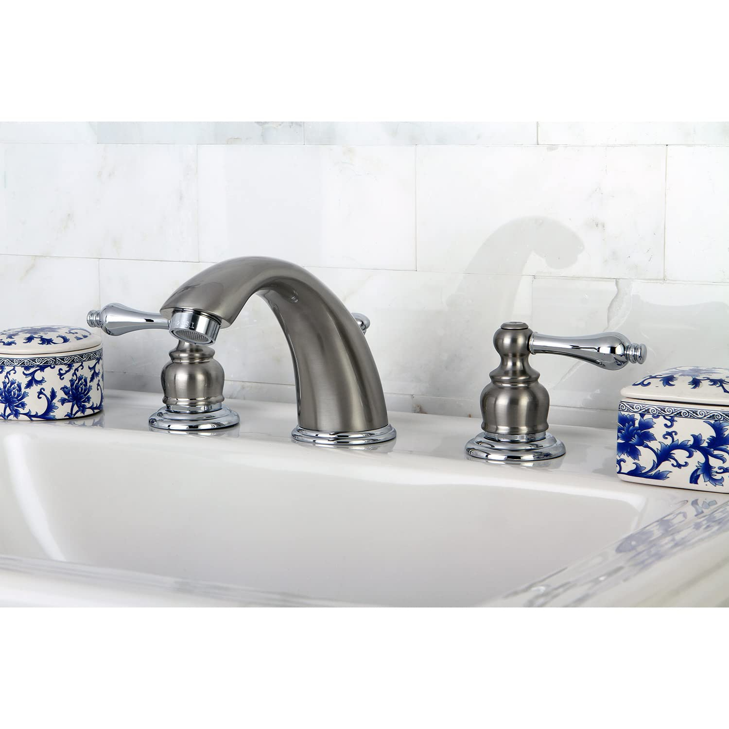 Kingston Brass KB977AL Victorian Widespread Bathroom Faucet, Brushed Nickel/Polished Chrome