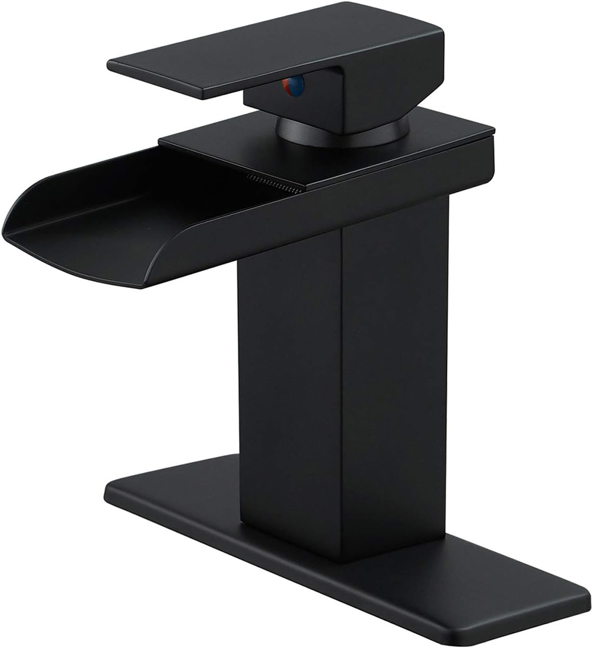 BWE Black Bathroom Faucet Waterfall Single Handle Bathroom Faucet One Hole Bathroom Sink Faucet with Supply Line Lavatory Vanity Mixer Tap Deck Mounted Matte Black