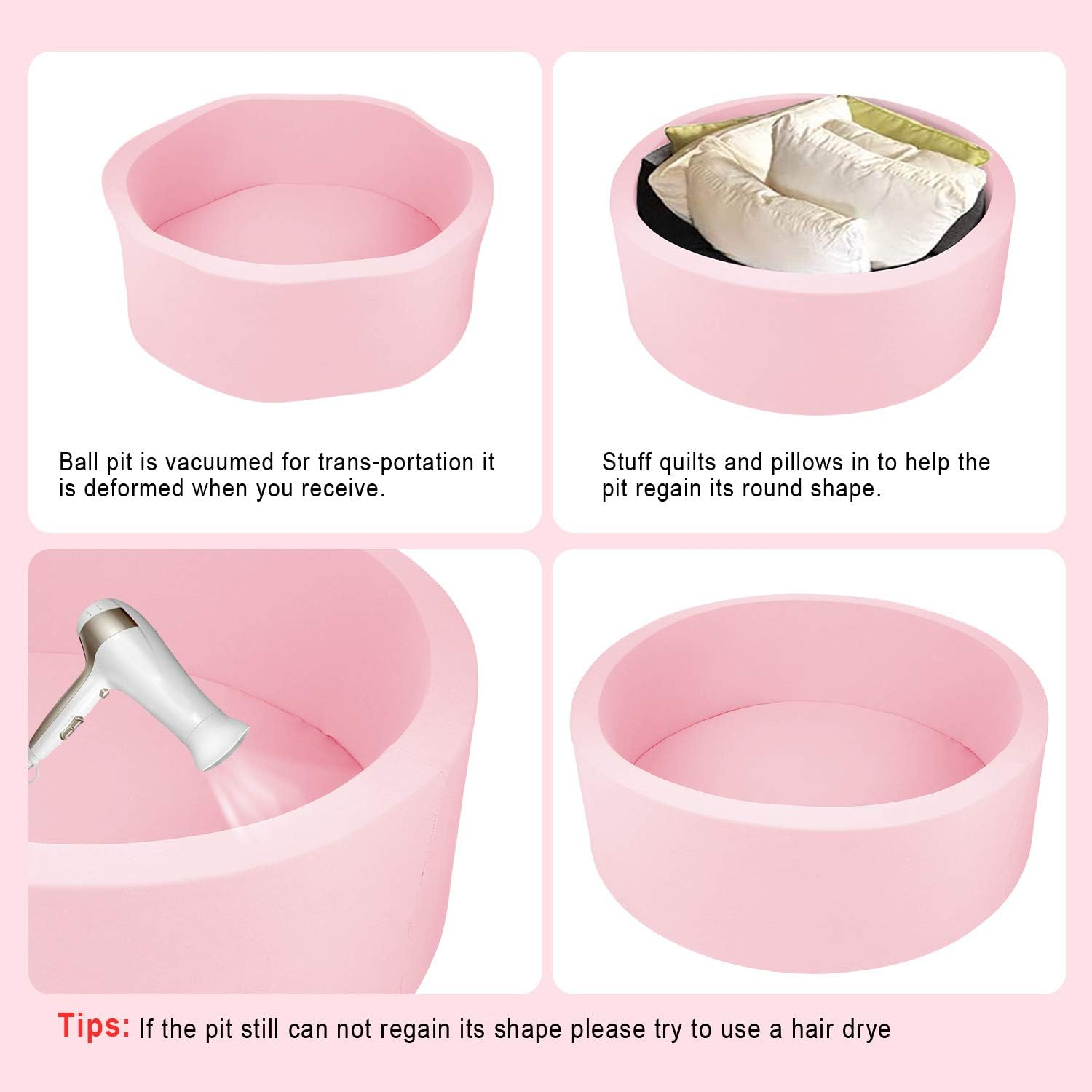 Foam Ball Pit for Toddlers Kids Soft Ball Pool Ideal Gift Play Toy for Children Kiddie Pools - Light Pink