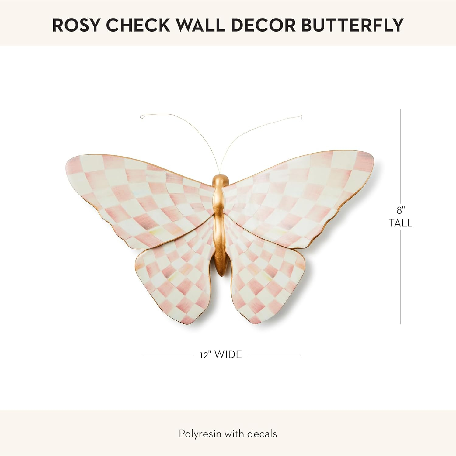 MACKENZIE-CHILDS Butterfly, Hanging Butterfly Wall Decor, Pink-and-White Rosy Check