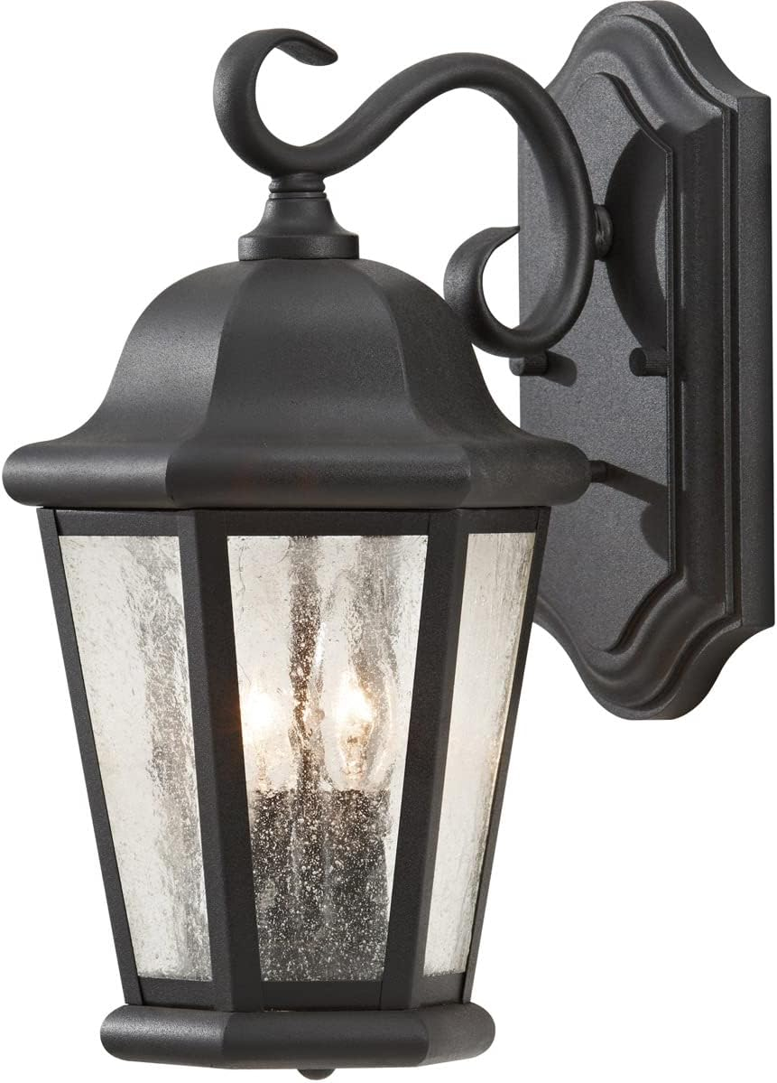 Martinsville Black 14.5" Outdoor Wall Lantern with Seeded Glass