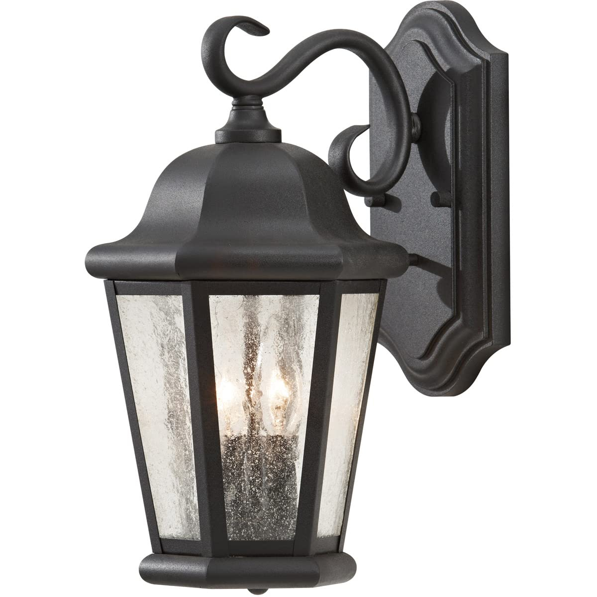 Martinsville Black 14.5" Outdoor Wall Lantern with Seeded Glass