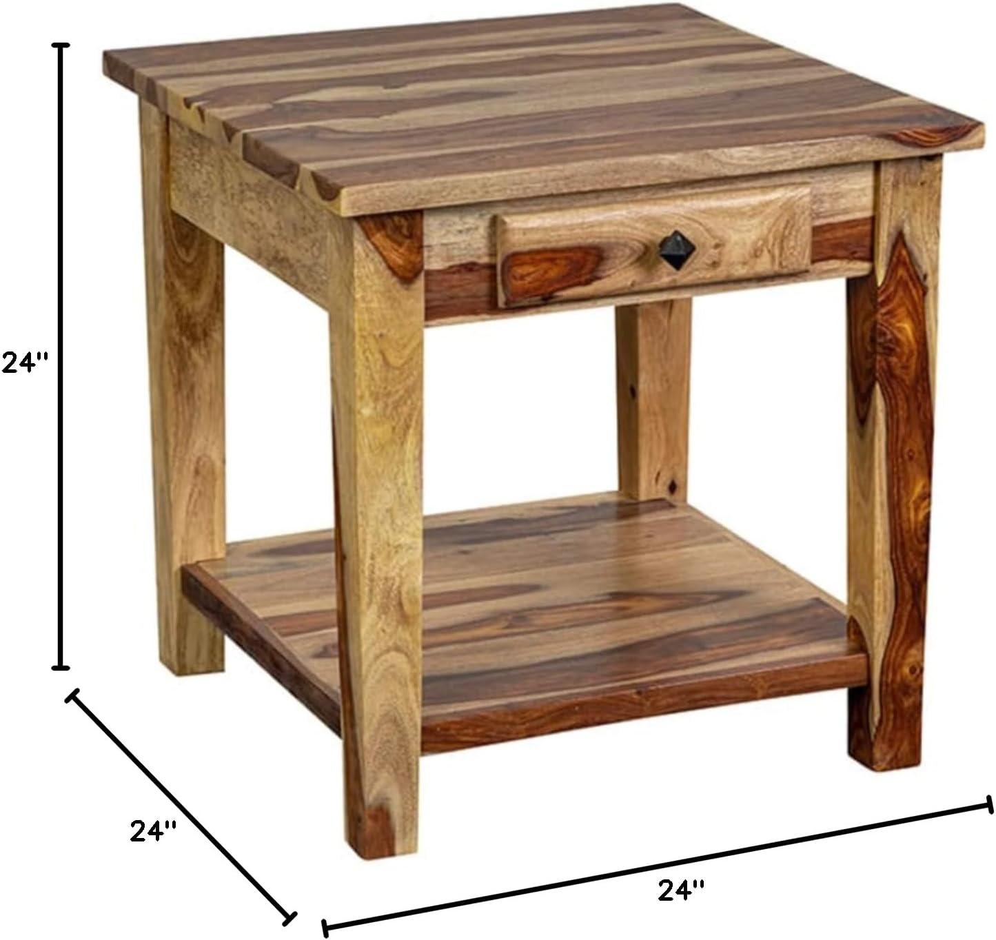 Porter Designs End Table Nightstand Bedside Square in Wood - Brown