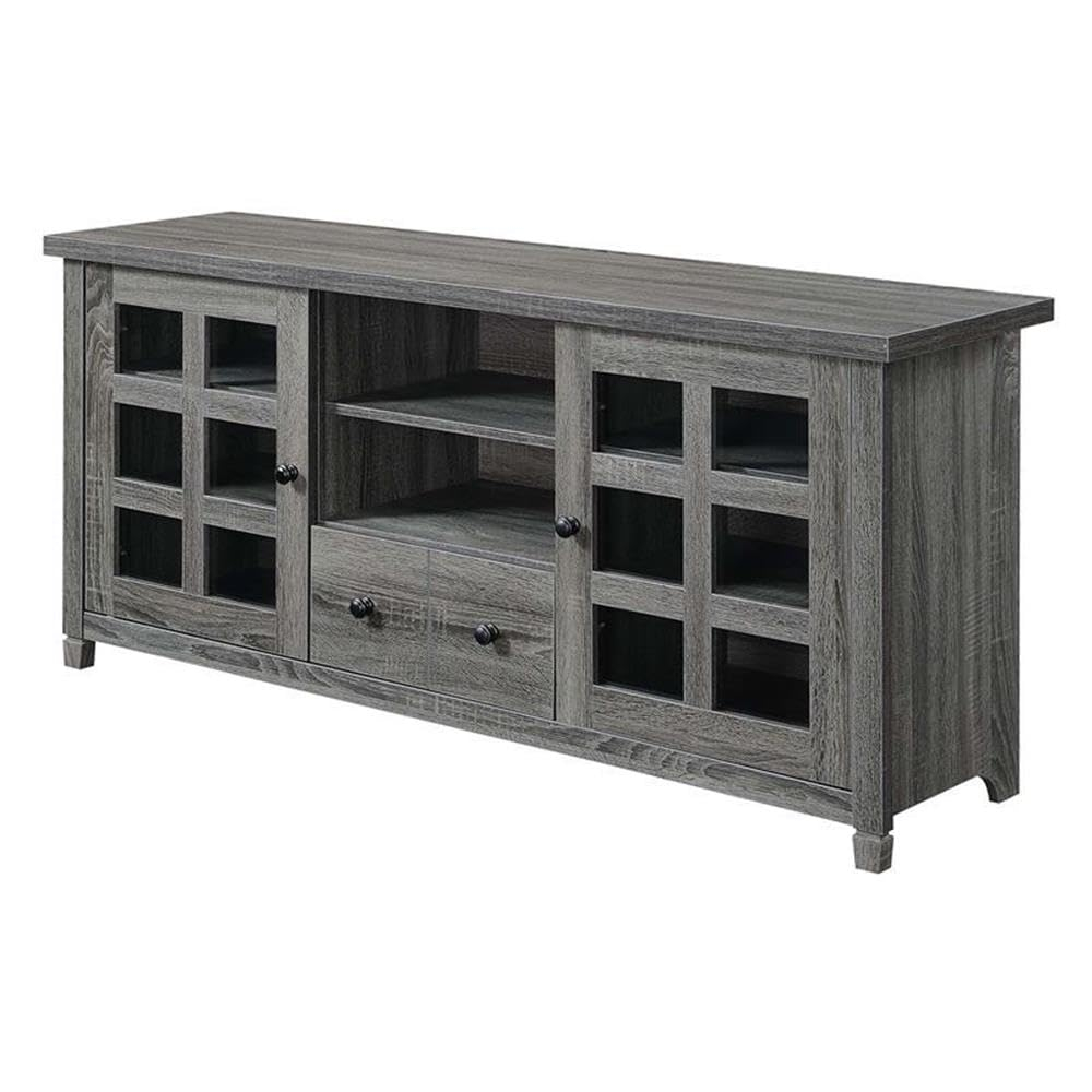 Convenience Concepts Newport Park Lane 1 Drawer TV Stand with Storage Cabinets and Shelves for TVs up to 65 Inches, Weathered Gray