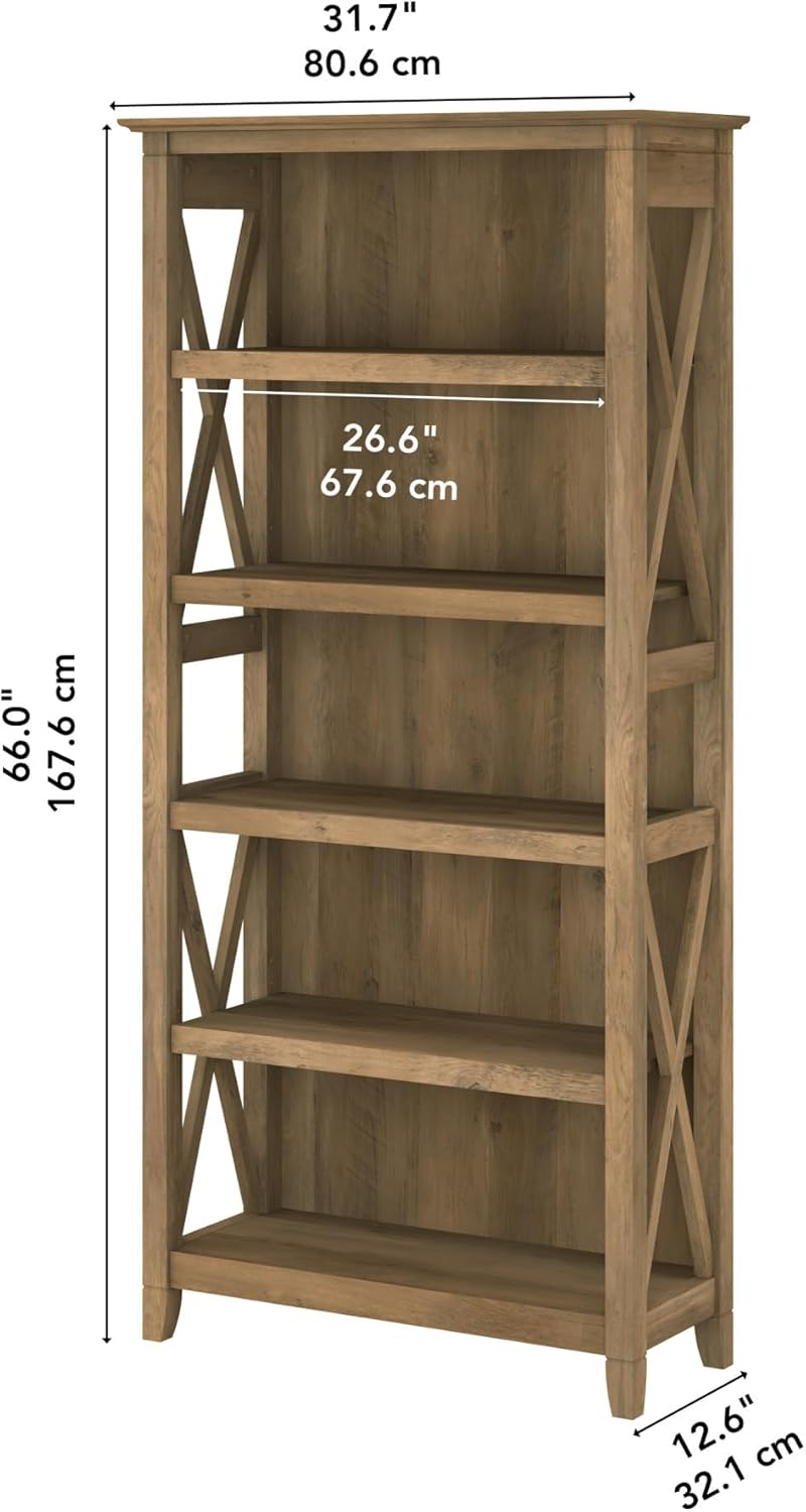 Bush Furniture Key West Tall 5 Shelf Bookcase, Reclaimed Pine